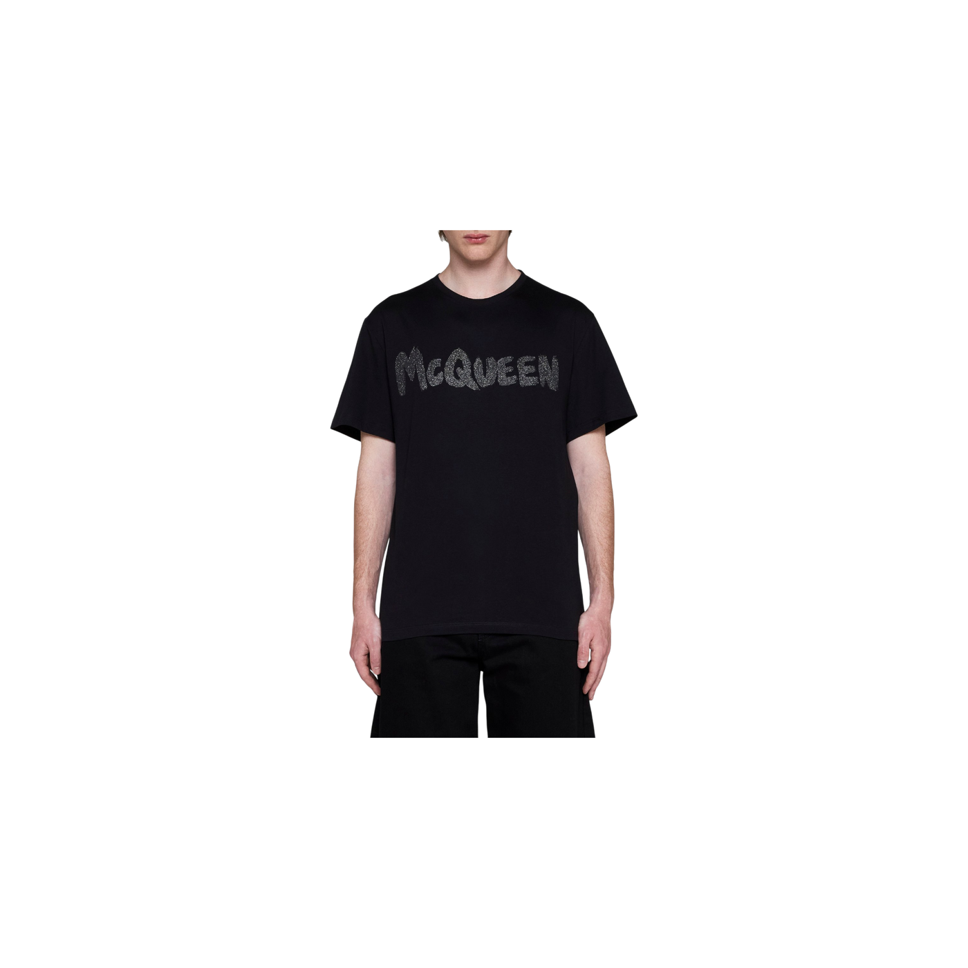 Alexander McQueen Logo Printed Glittered Crewneck T-Shirt