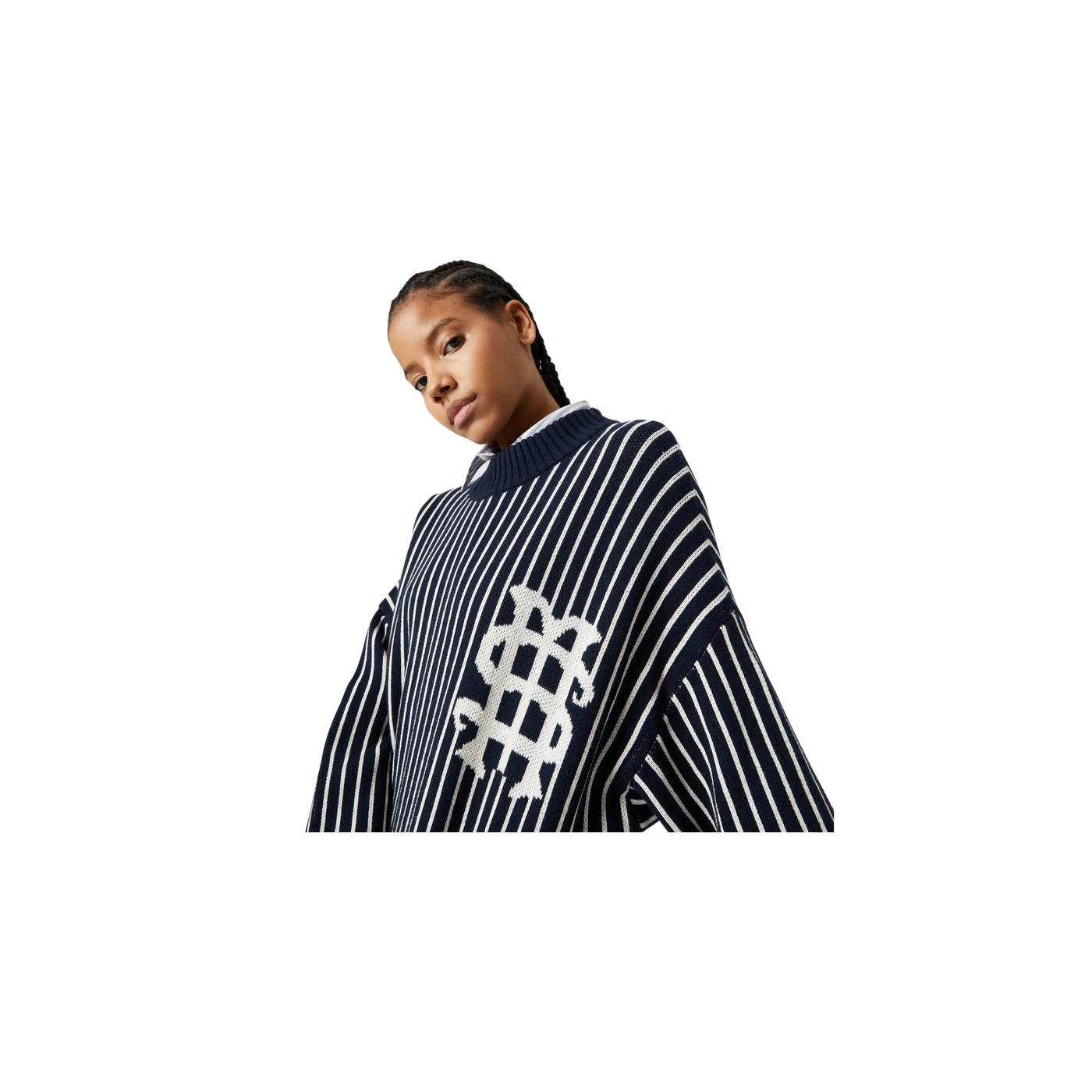 Eme Studios Badge Navy Stripes Knit Sweater