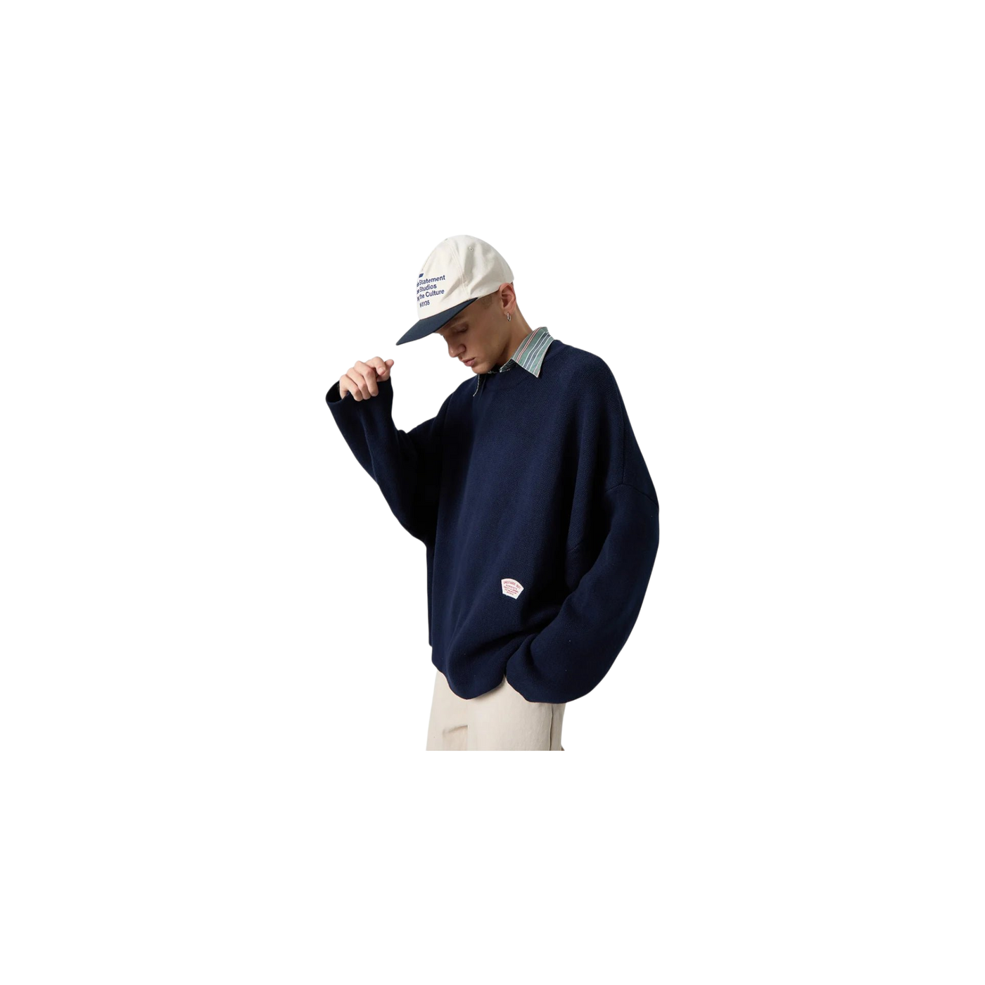 Eme Studios Department Navy Jacquard Oversized Knit Sweater
