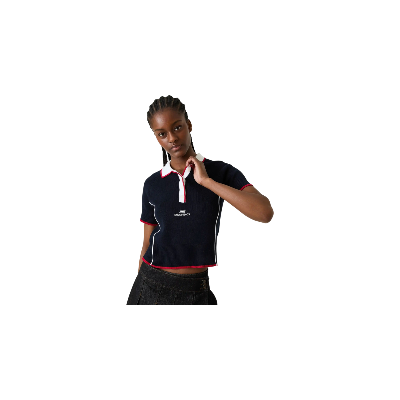 Eme Studios Fete Navy Knit Polo