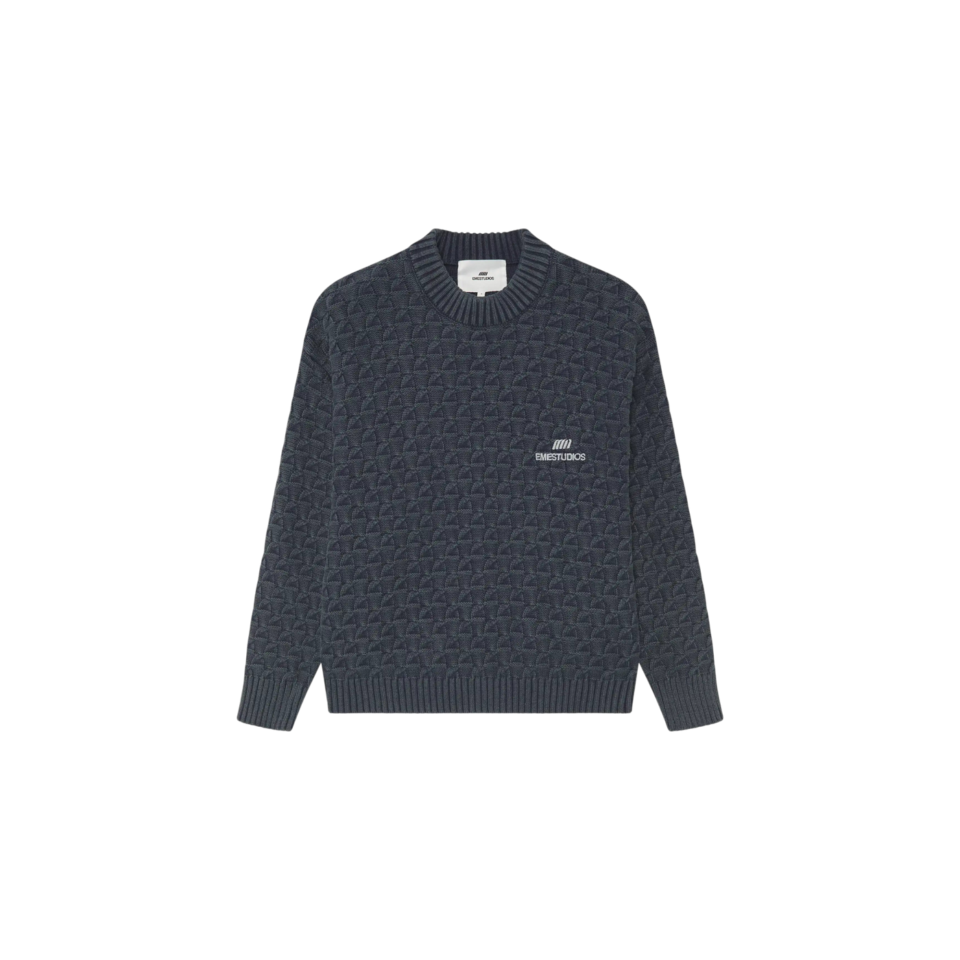 Eme Studios Grid Navy Cable Knit Sweater