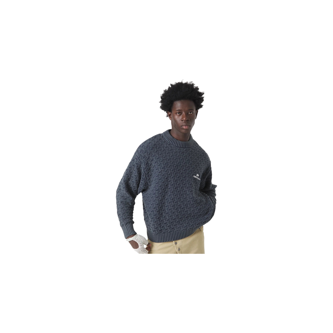 Eme Studios Grid Navy Cable Knit Sweater