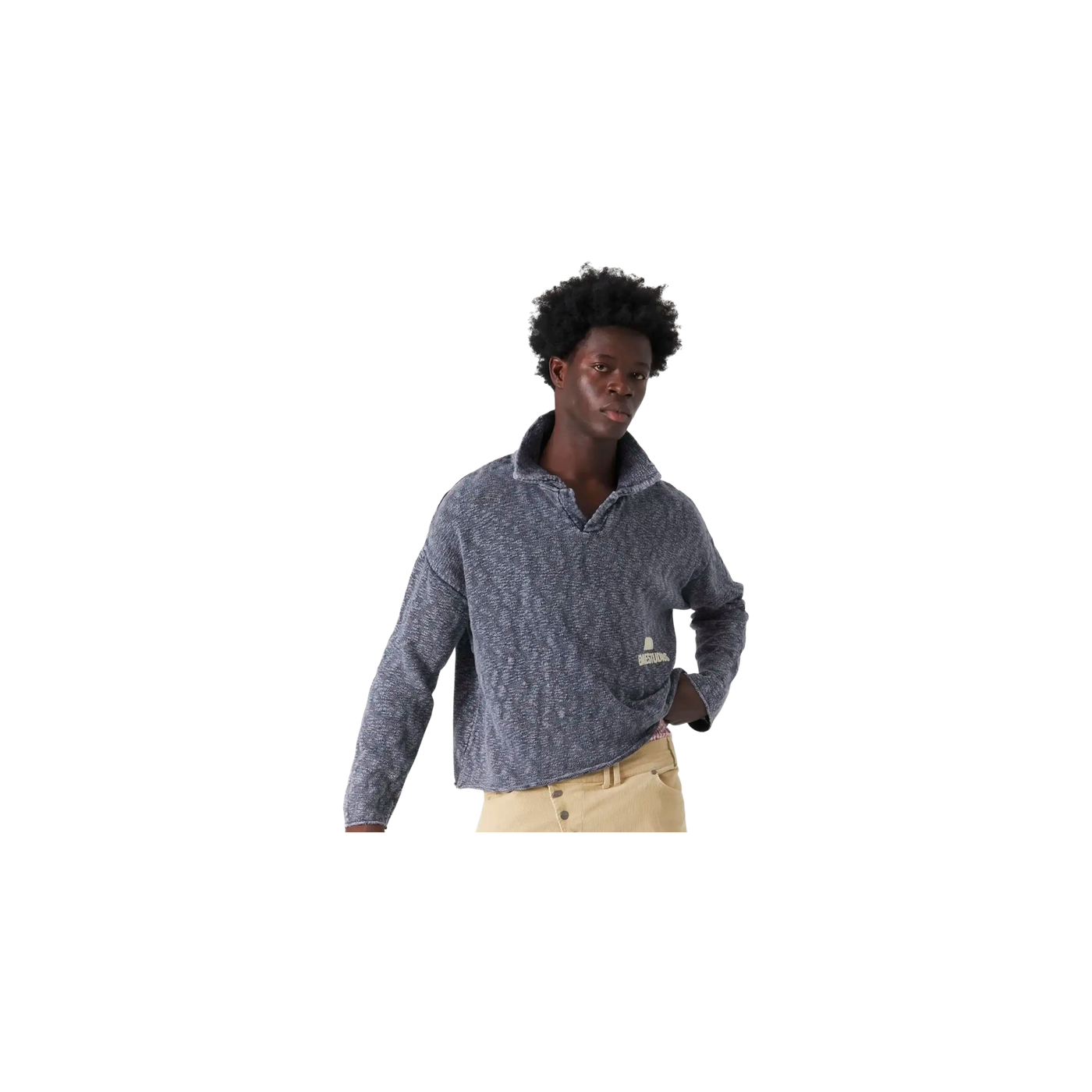 Eme Studios Kiff Navy Distressed Knit Polo