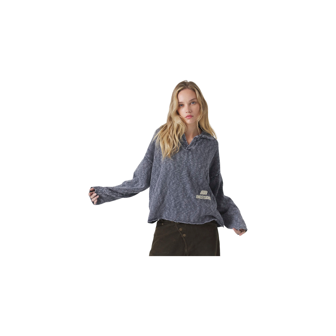 Eme Studios Kiff Navy Distressed Knit Polo