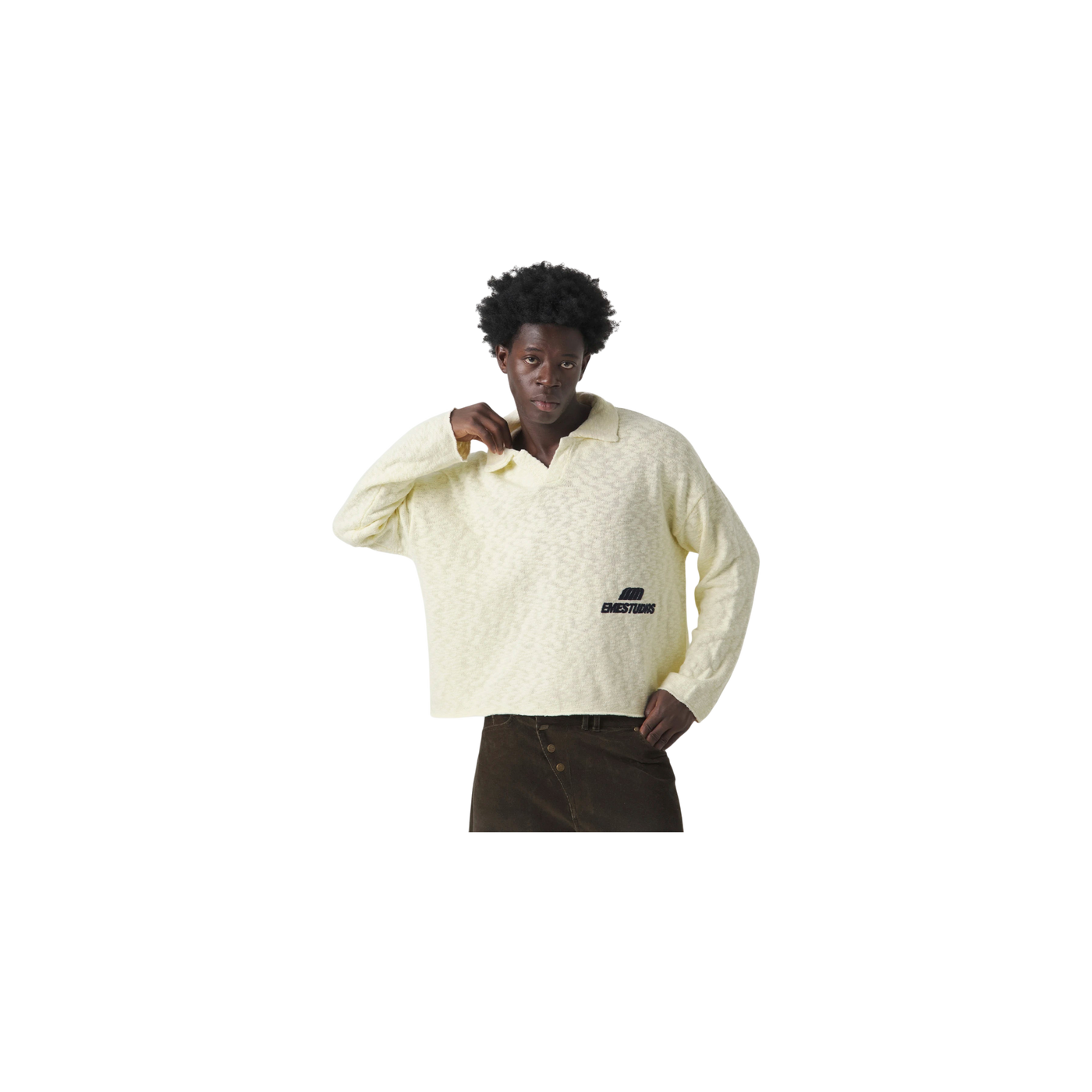 Eme Studios Kiff Off Sand Distressed Knit Polo