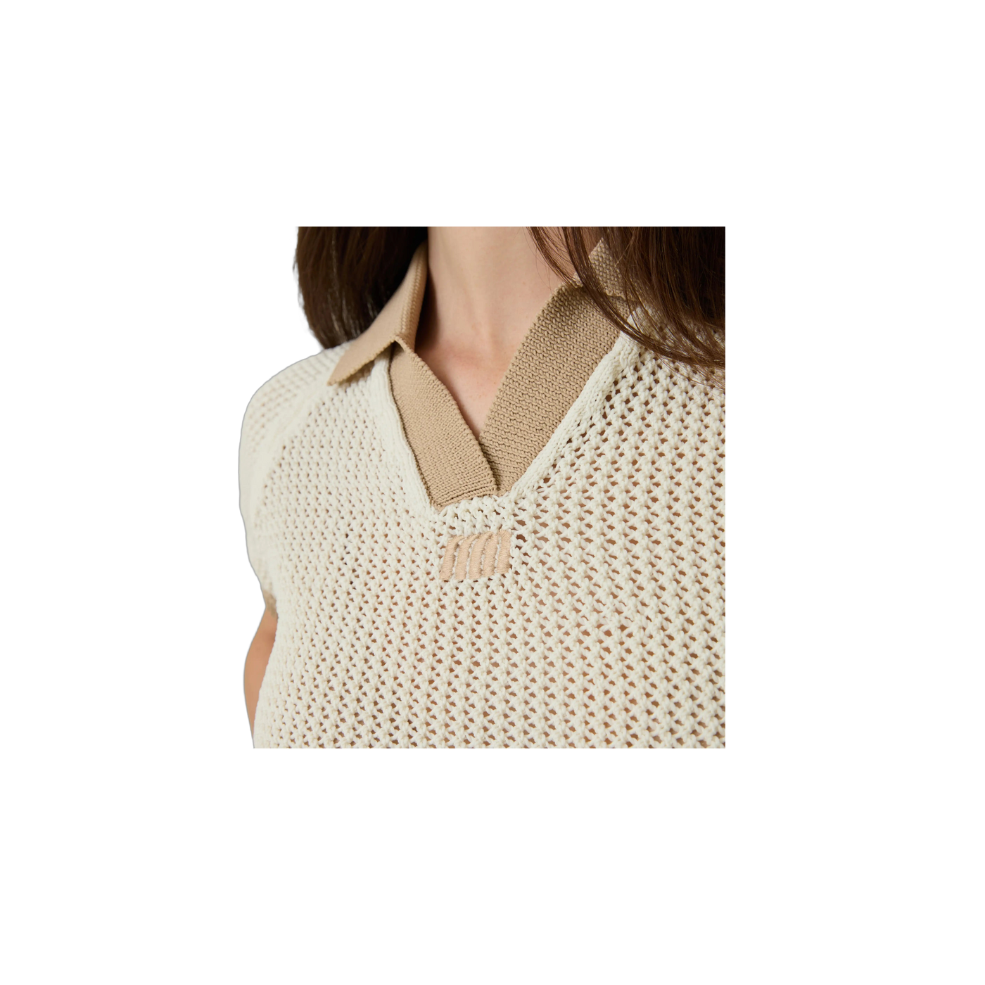 Eme Studios Ocata Off Sand Crochet Knit Polo