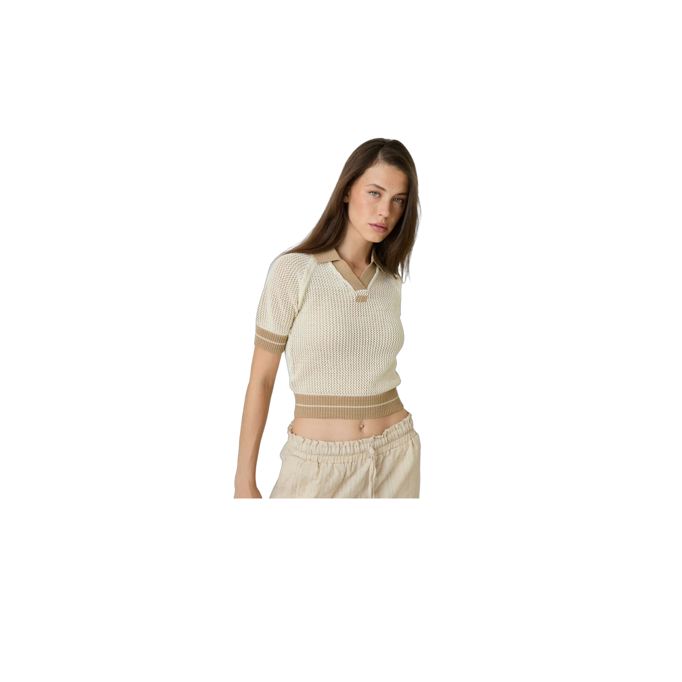 Eme Studios Ocata Off Sand Crochet Knit Polo