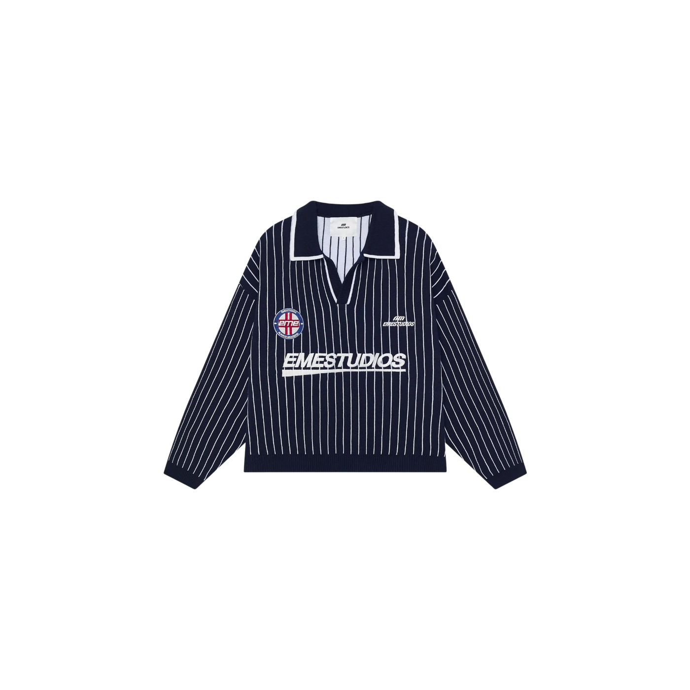 Eme Studios Pinstripe Navy Knit Polo