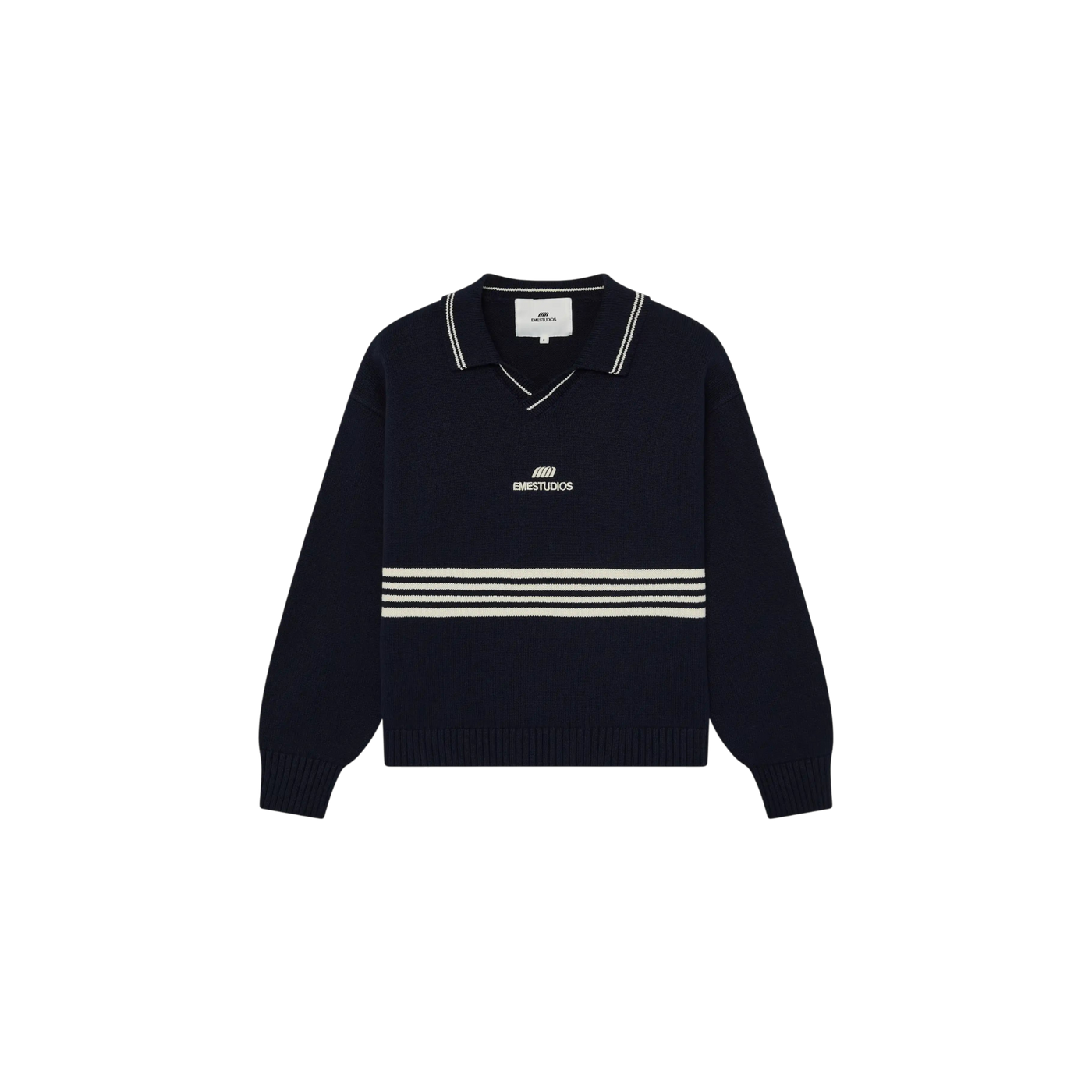 Eme Studios Pivot Navy Knit Polo