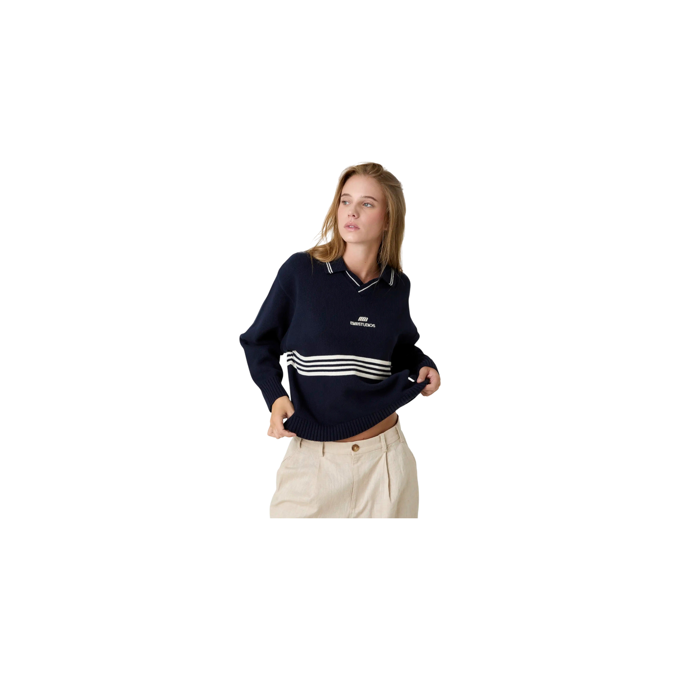 Eme Studios Pivot Navy Knit Polo