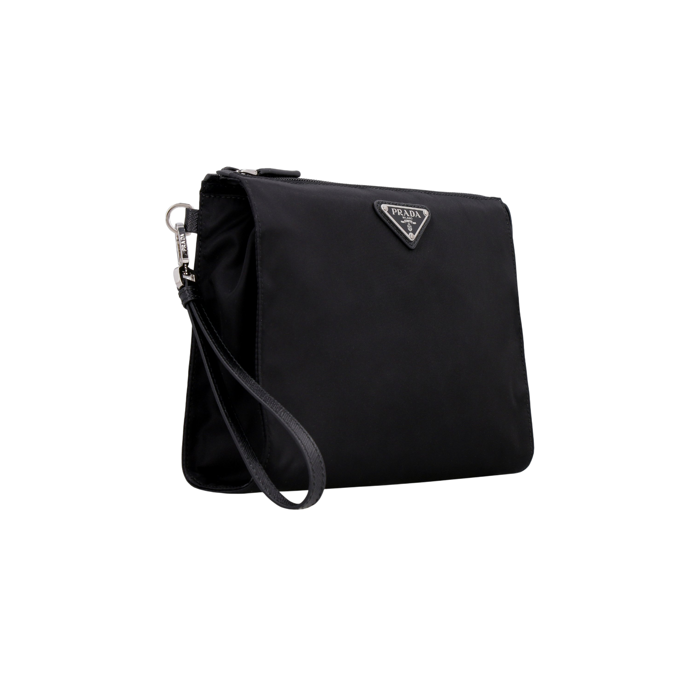 Prada Logo Plaque Zipped Clutch Bag