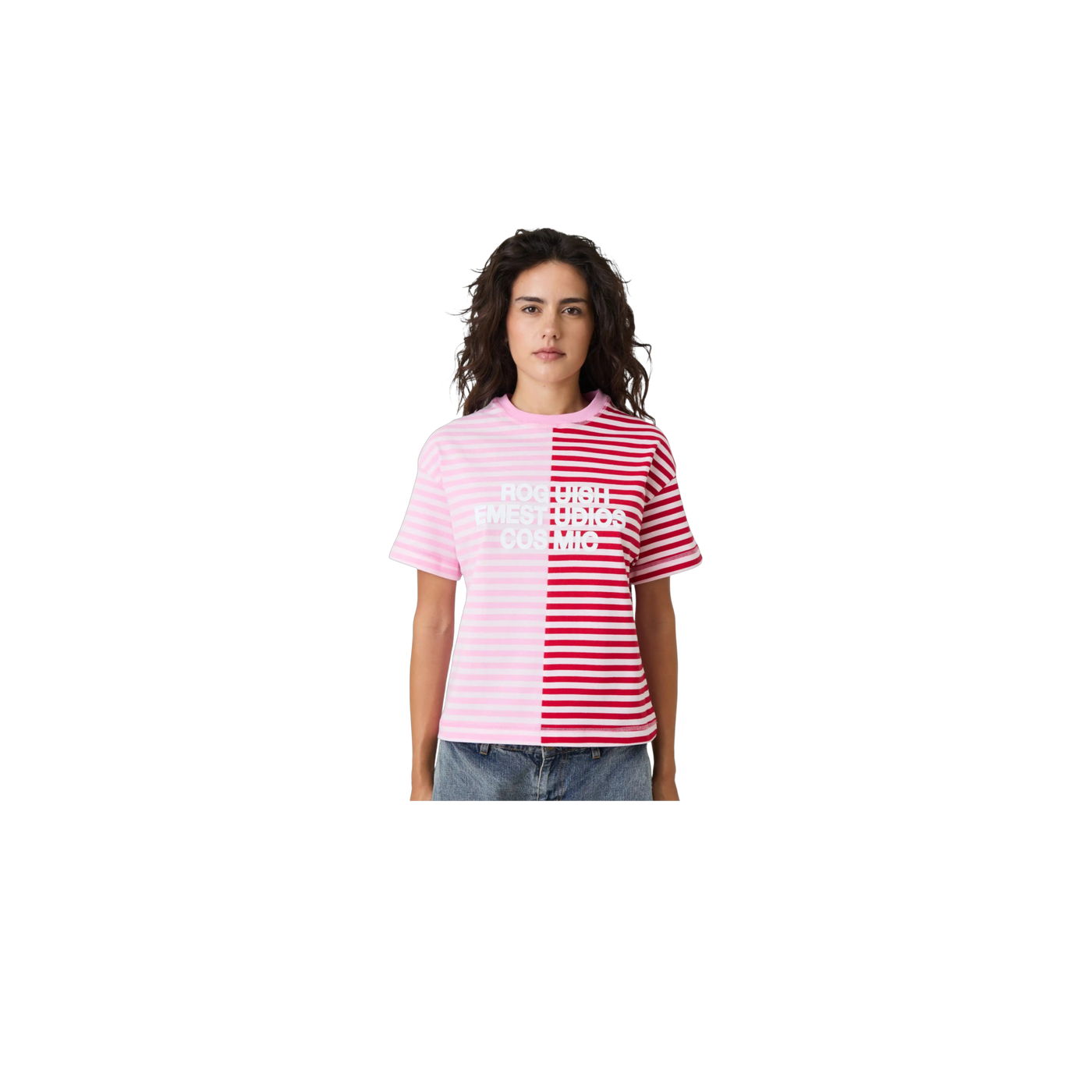 Eme Studios Roguish Fucsia Striped Oversized T-Shirt