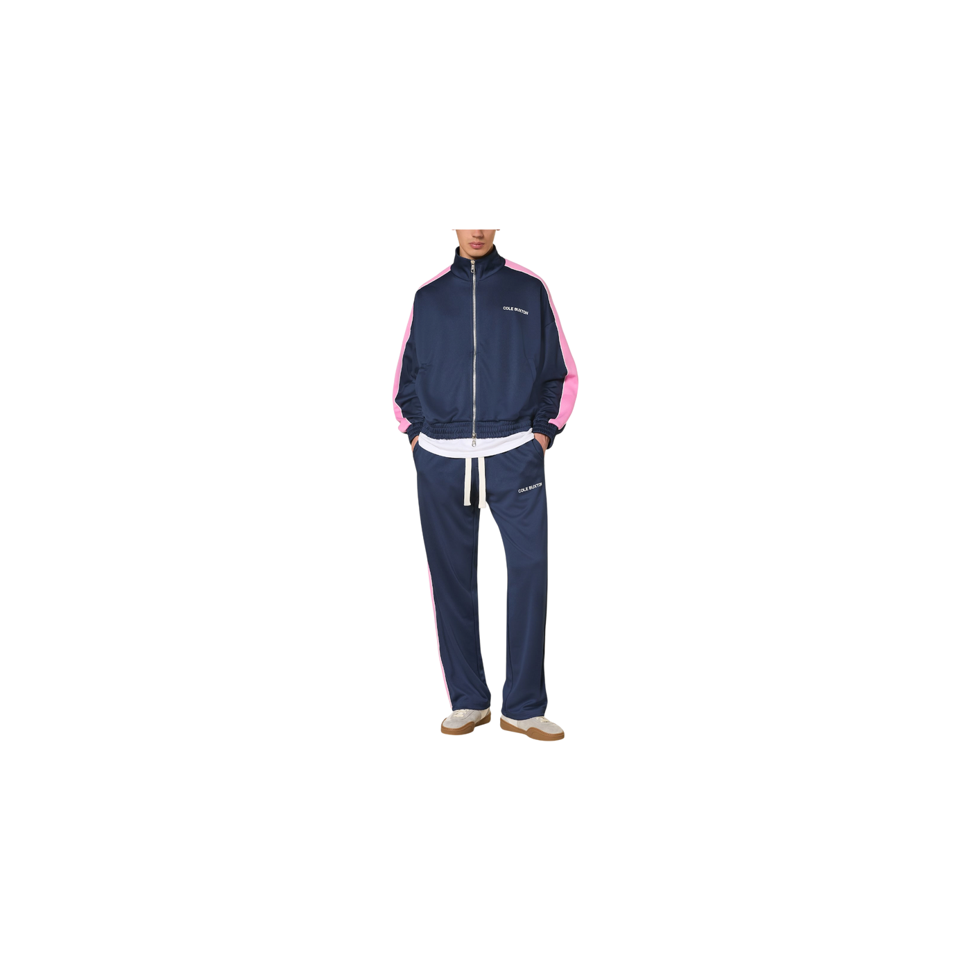 Cole Buxton Contrast Tape Sweat Jacket Dark Blue Pink