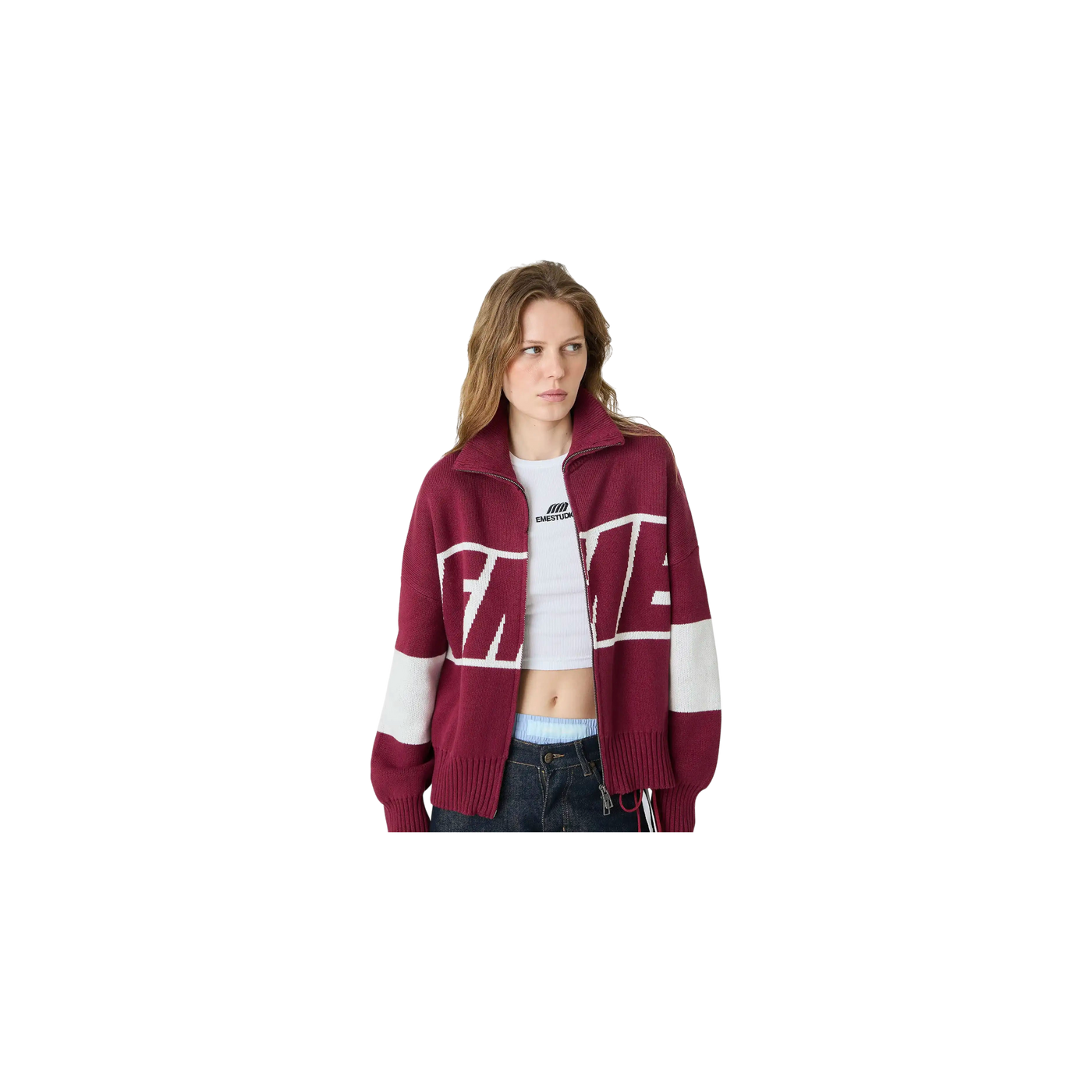 Eme Studios Thrill Burgundy Zipper Knit