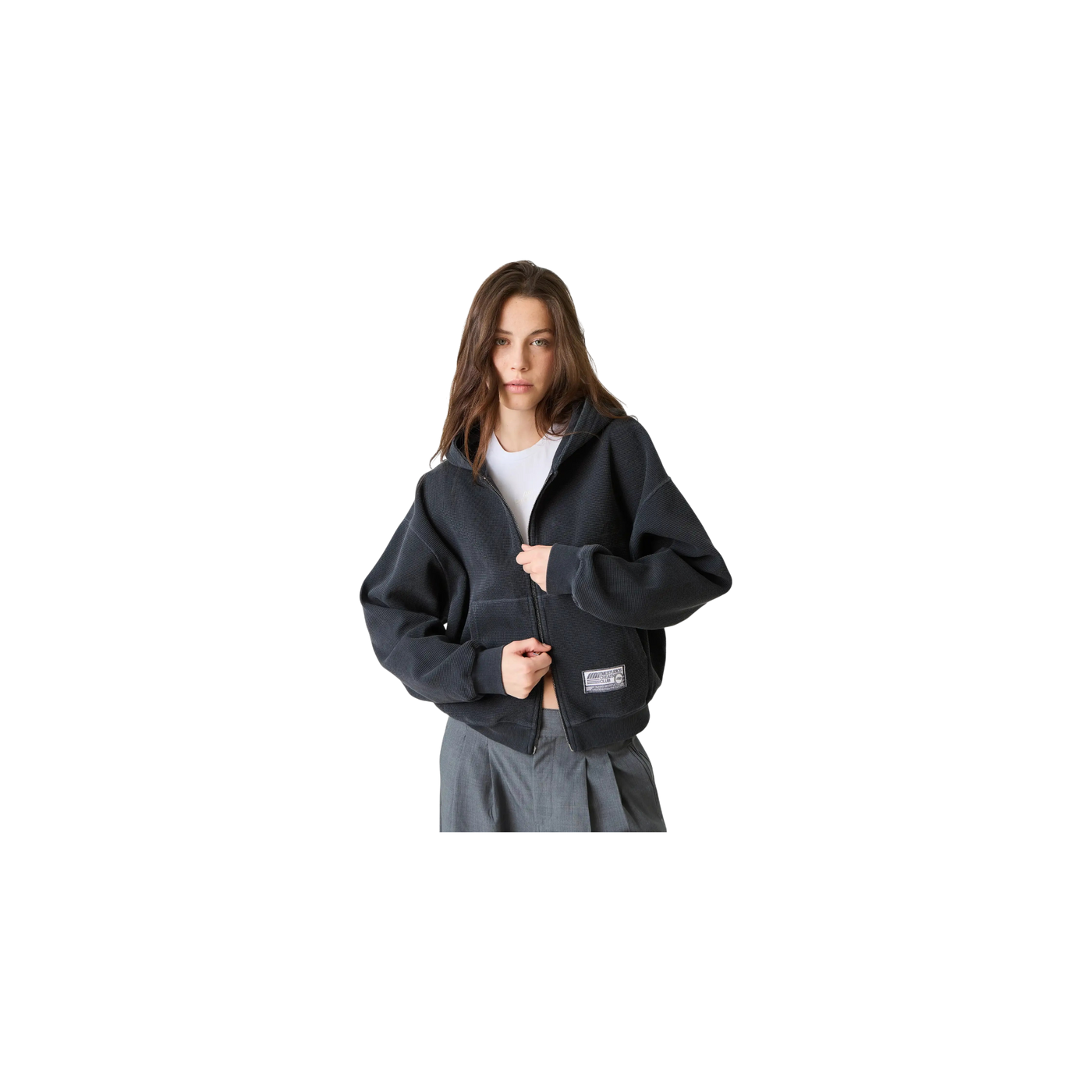 Eme Studios Waffle Navy Croped Boxy Full Zip