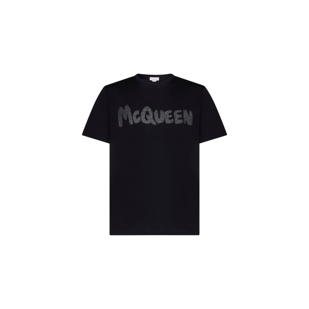 Alexander McQueen Logo Printed Glittered Crewneck T-Shirt