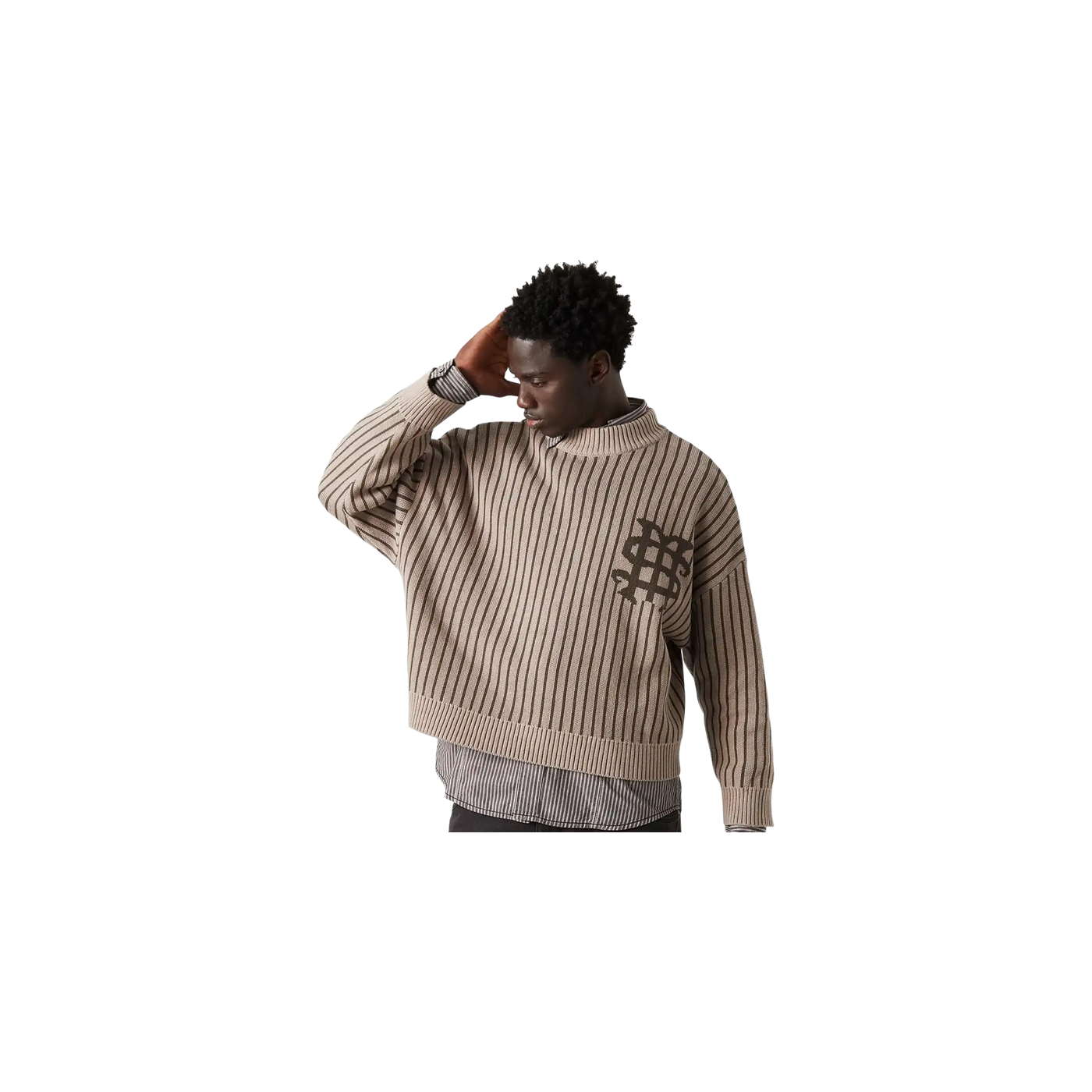 Eme Studios Badge Muddy Brown Stripes Knit Sweater