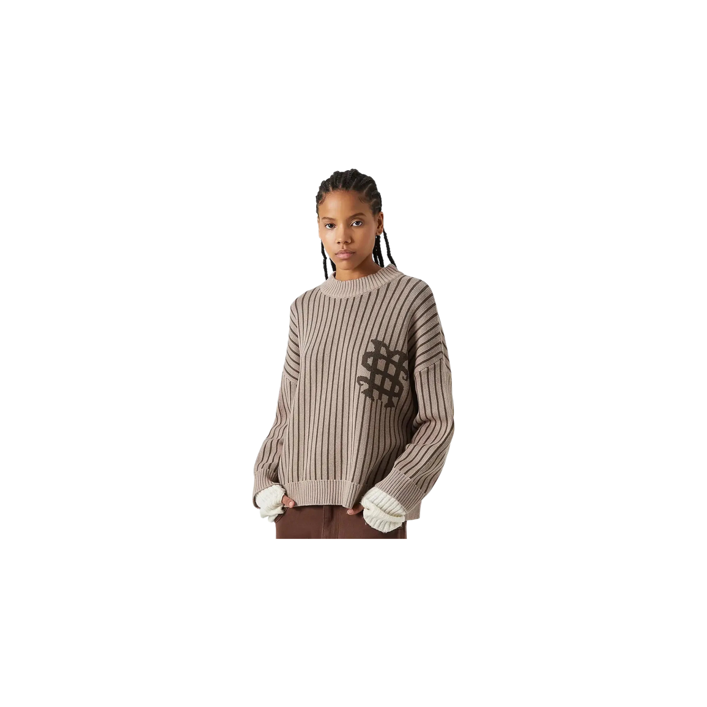 Eme Studios Badge Muddy Brown Stripes Knit Sweater