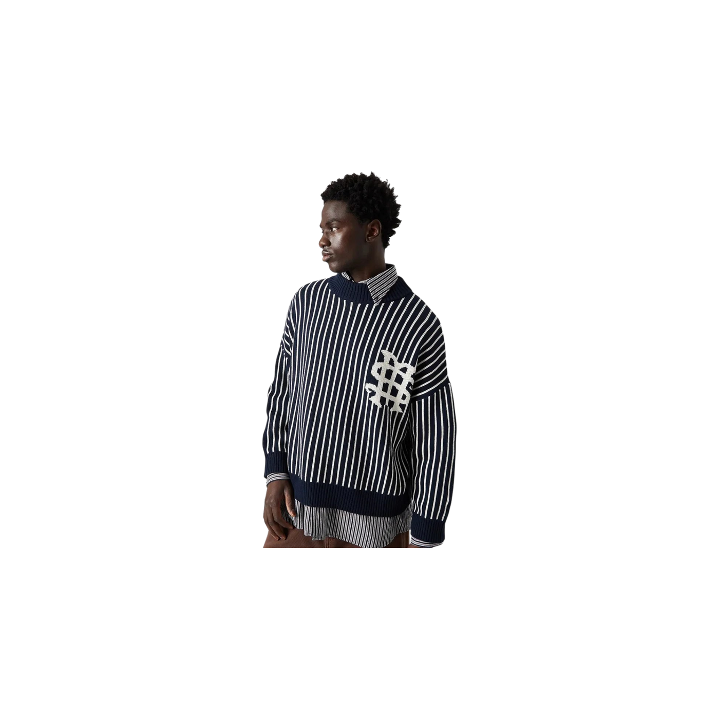 Eme Studios Badge Navy Stripes Knit Sweater