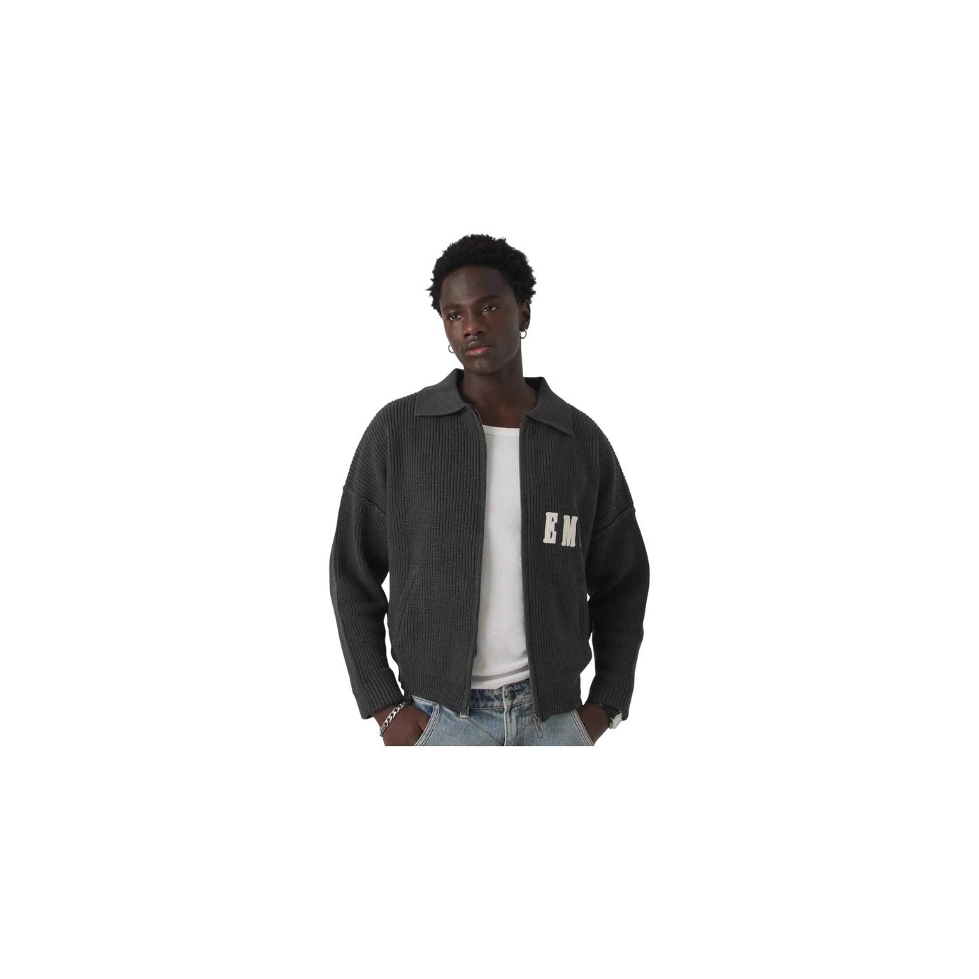 Eme Studios Collar Carbon Zipper Knit