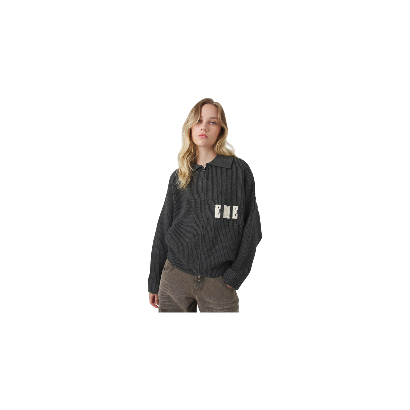 Eme Studios Collar Carbon Zipper Knit