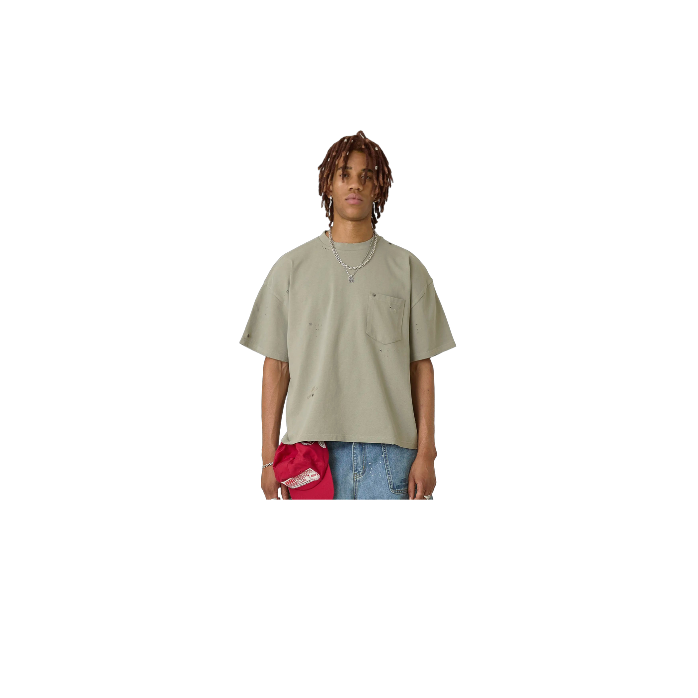 Eme Studios Distressed Olive Oversized T-Shirt