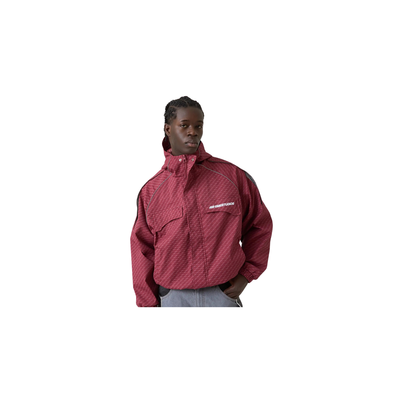 Eme Studios Echo Burgundy Grid Windbreaker