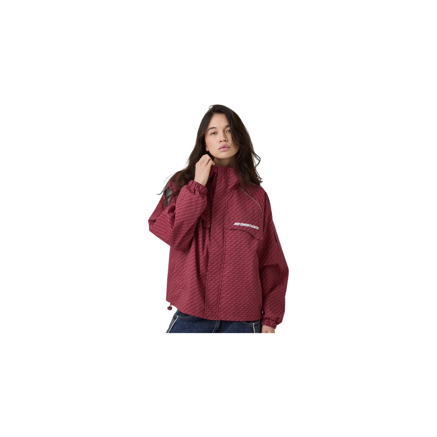 Eme Studios Echo Burgundy Grid Windbreaker