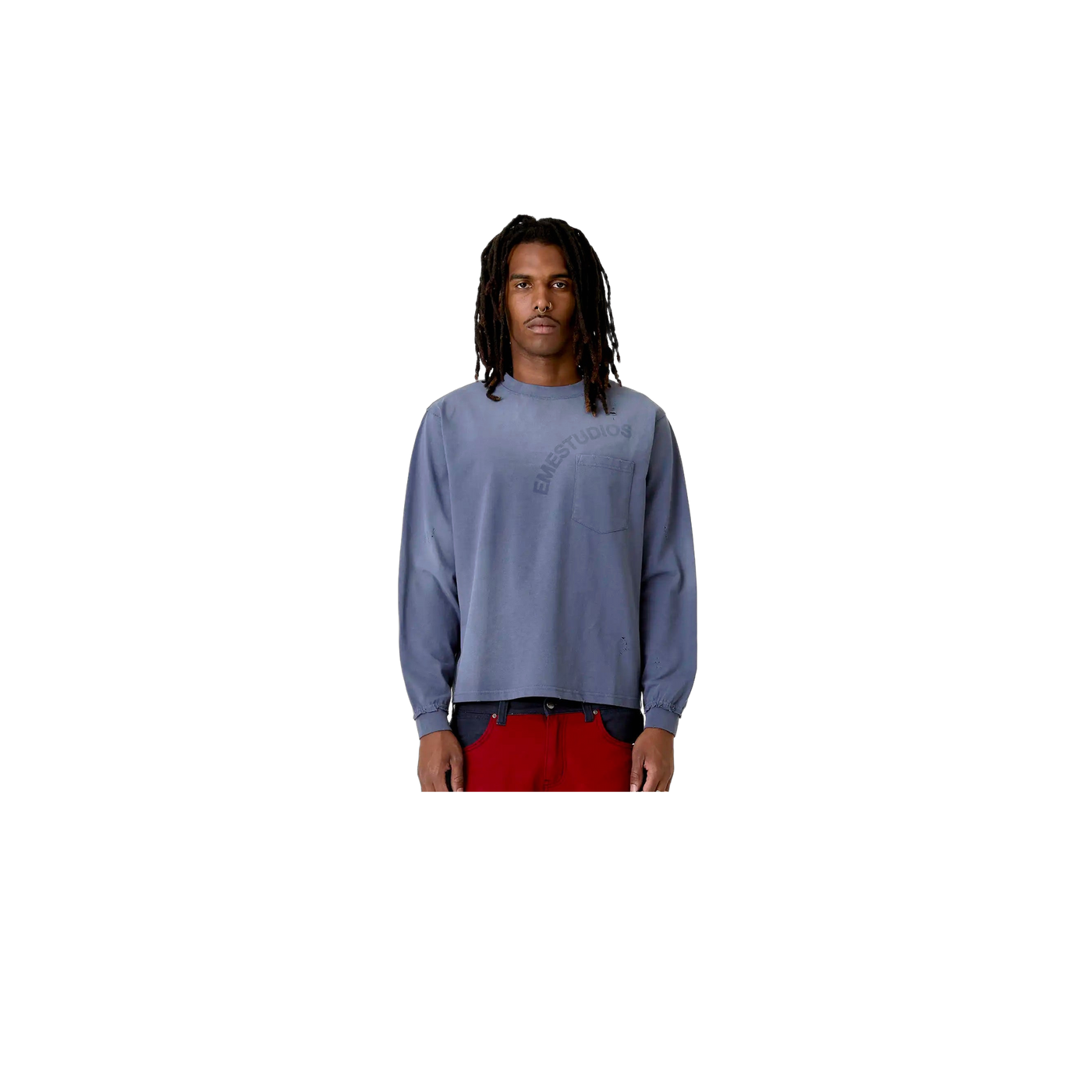 Eme Studios Frayed Pocket Navy Long Sleeve