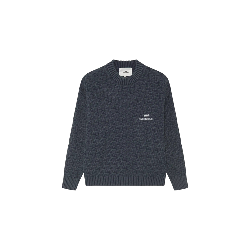 Eme Studios Grid Navy Cable Knit Sweater
