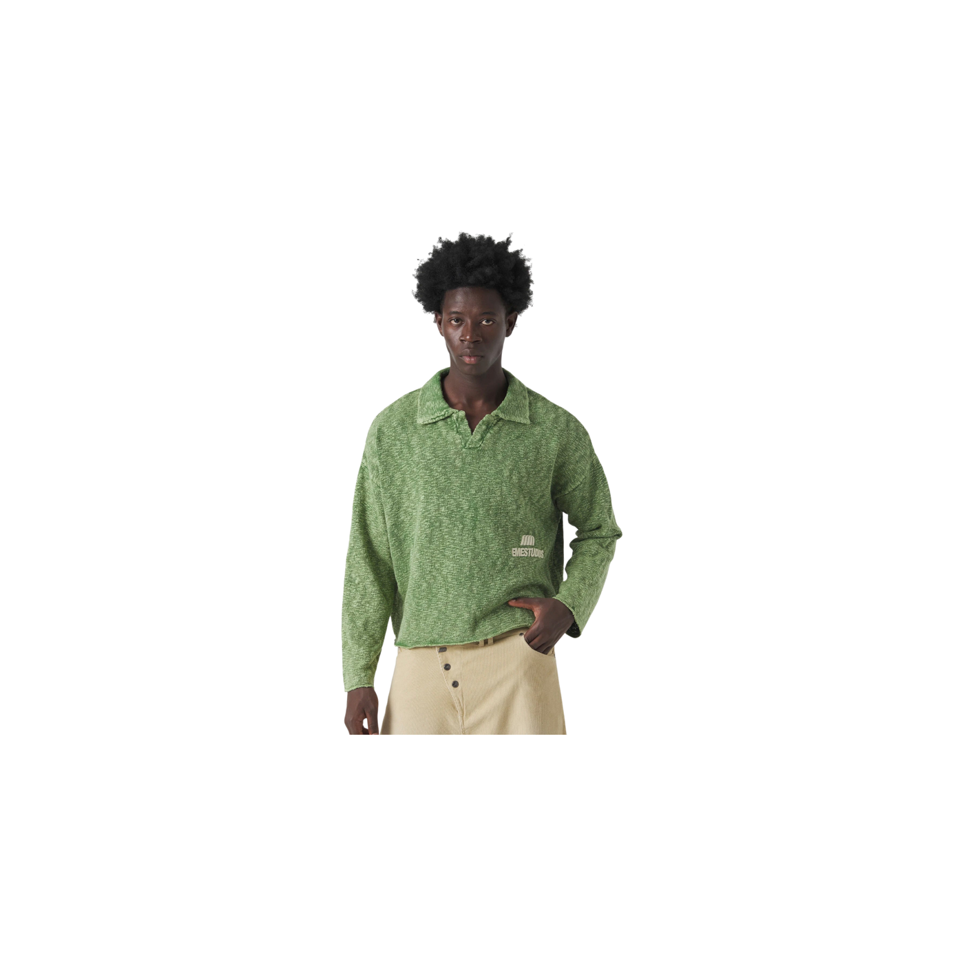 Eme Studios Kiff Bottle Distressed Knit Polo