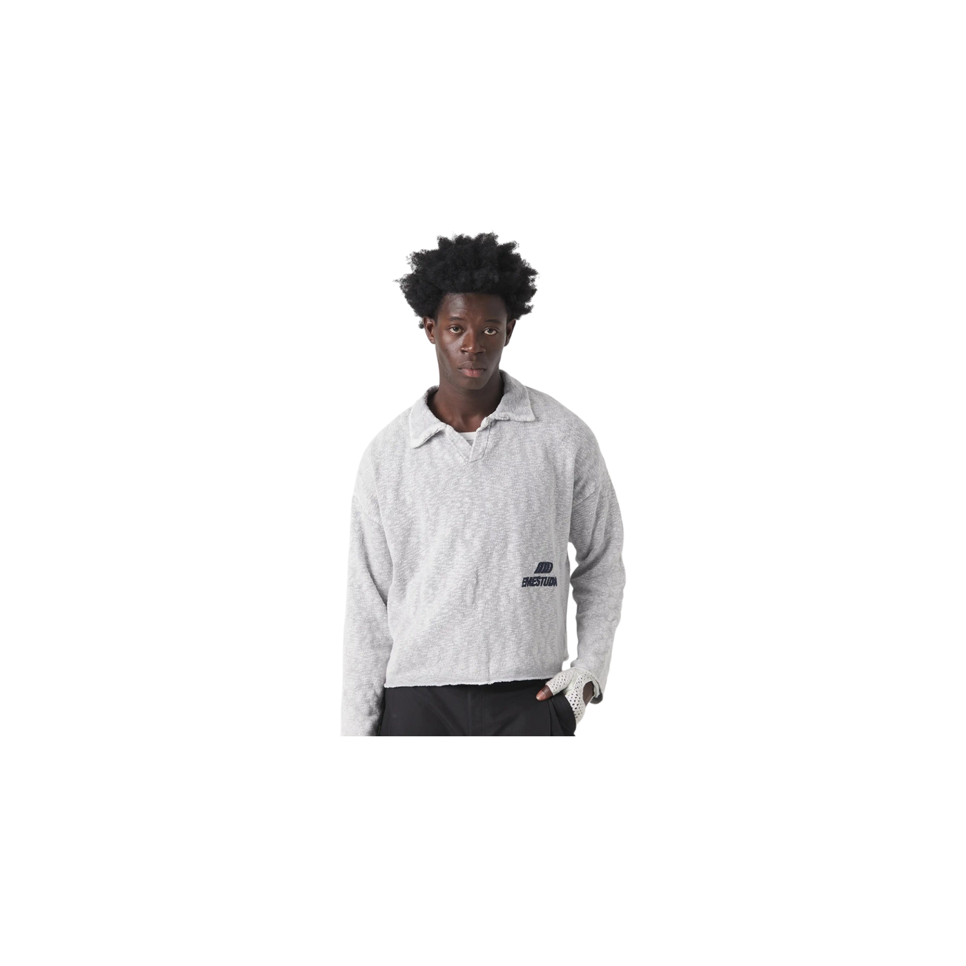 Eme Studios Kiff Grey Distressed Knit Polo