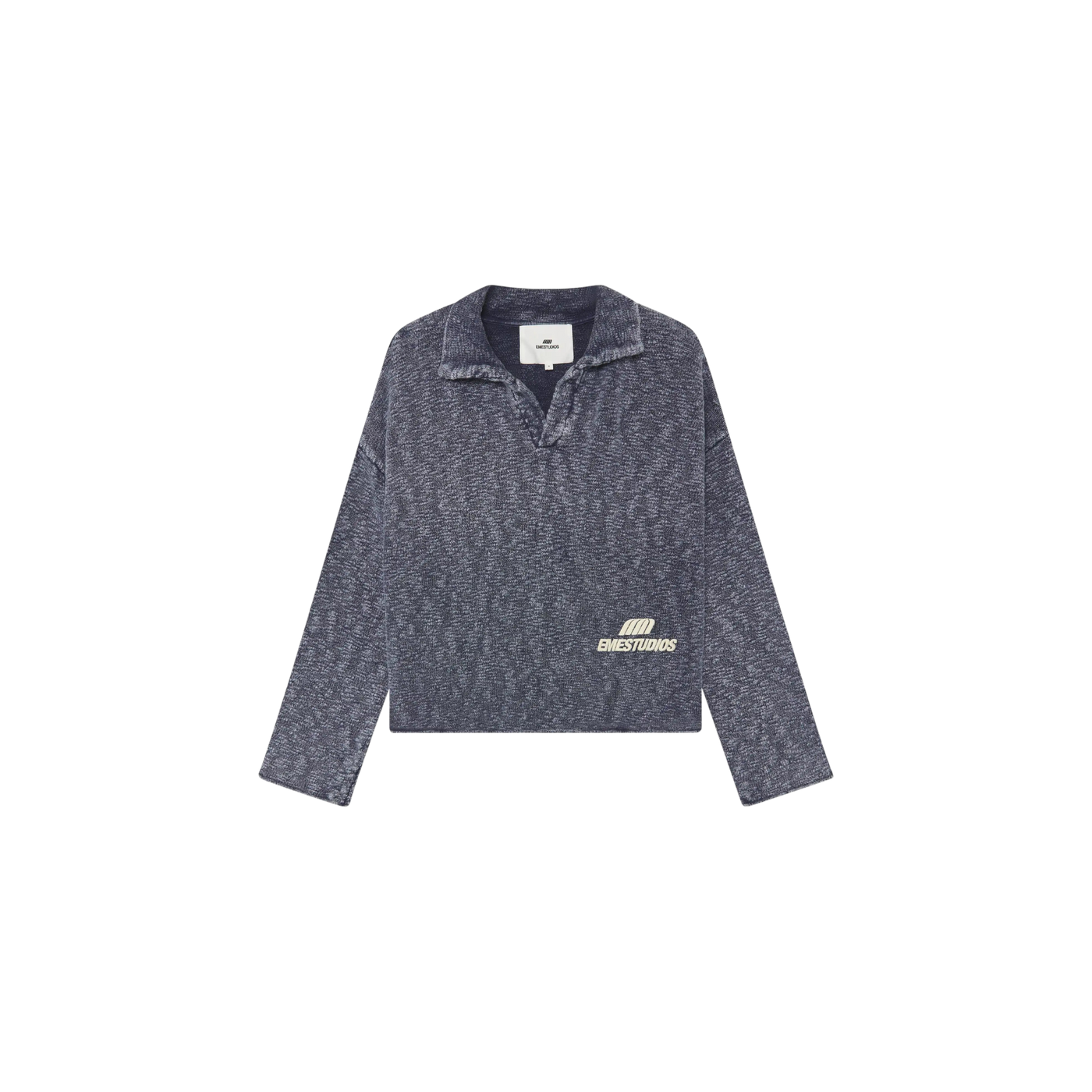 Eme Studios Kiff Navy Distressed Knit Polo