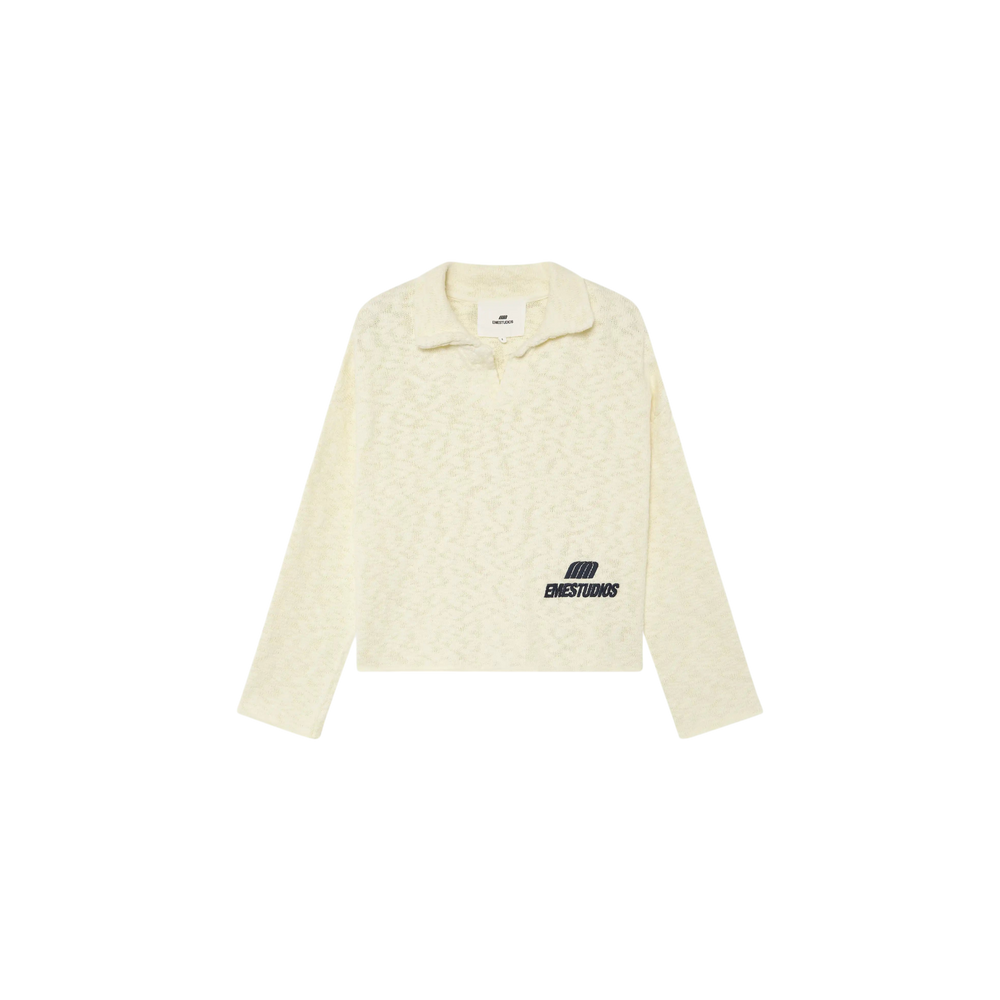 Eme Studios Kiff Off Sand Distressed Knit Polo