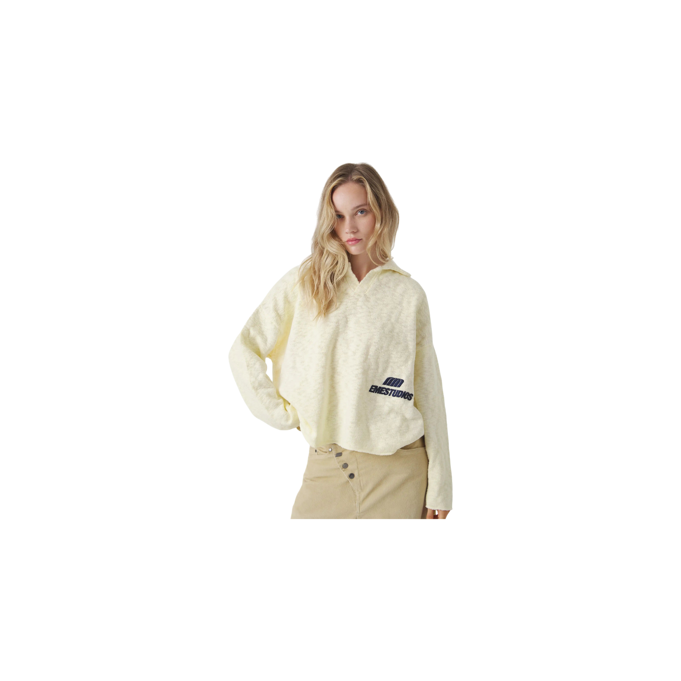 Eme Studios Kiff Off Sand Distressed Knit Polo