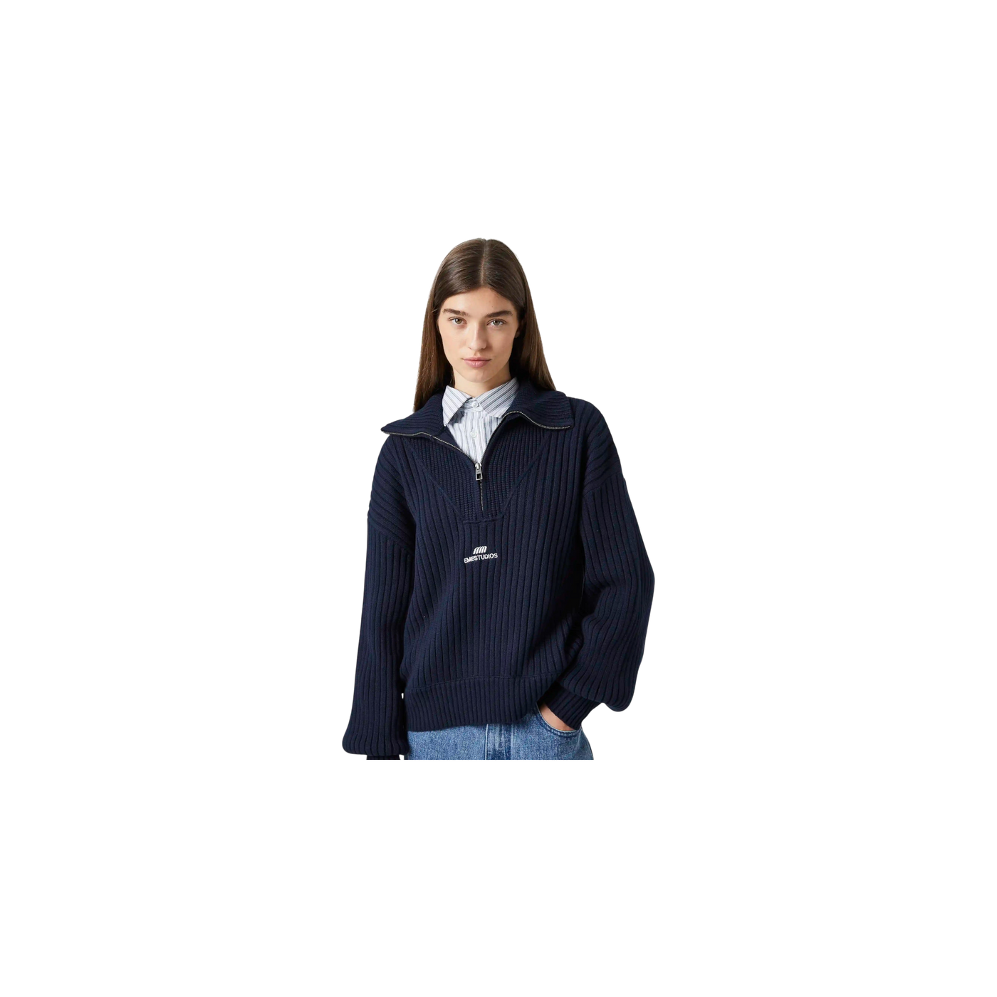 Eme Studios Nobly Knit Navy Half Zip