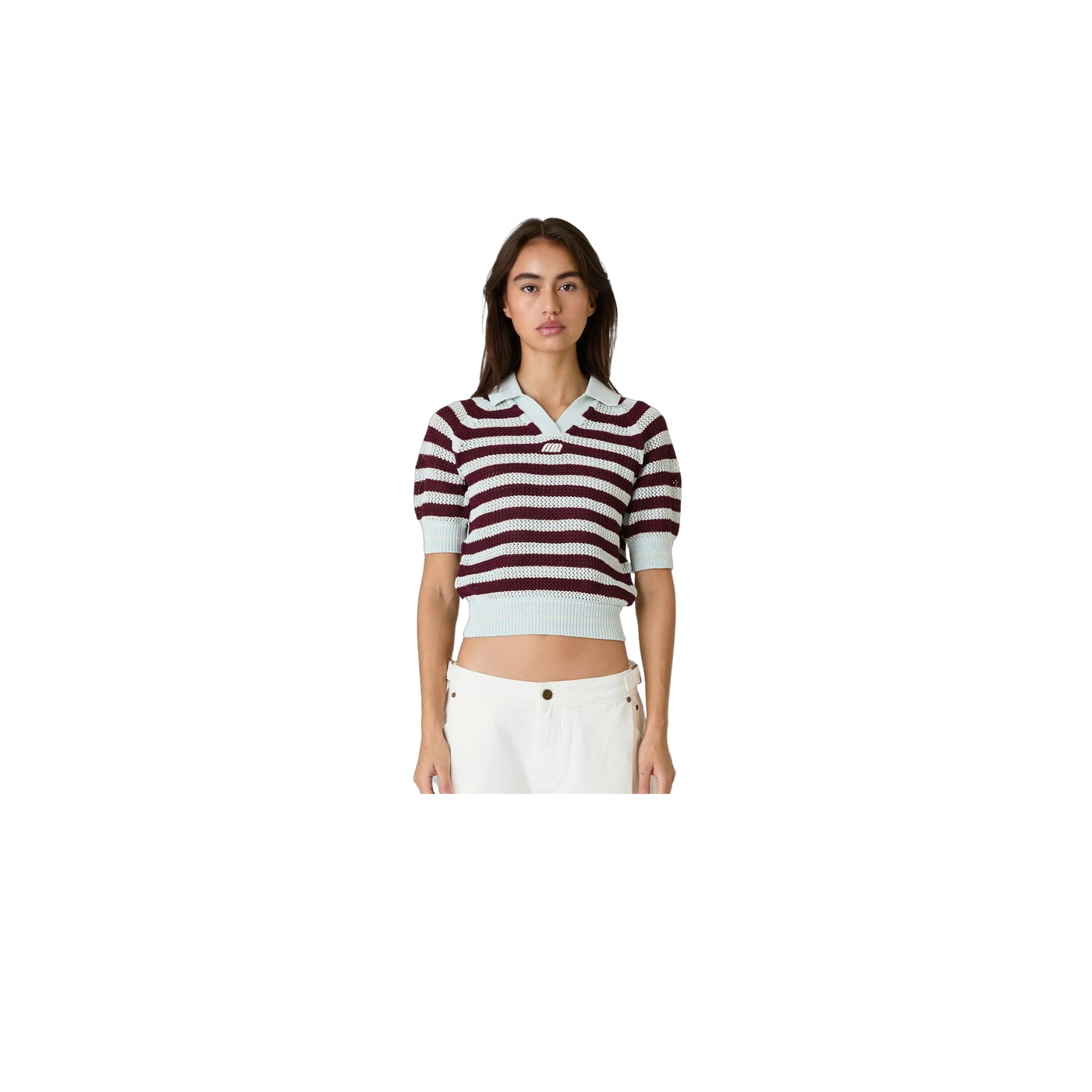 Eme Studios Ocata Navy Crochet Knit Polo