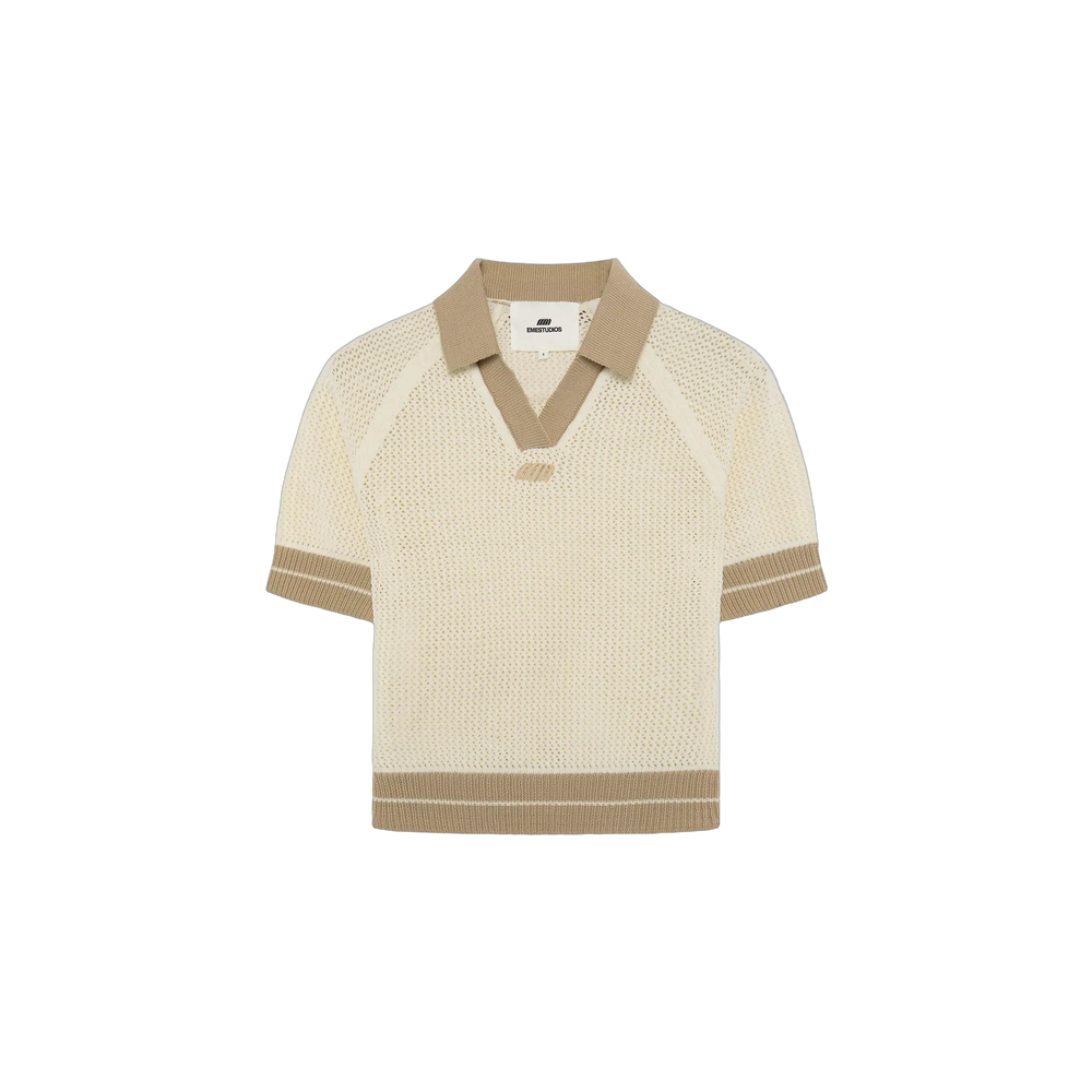 Eme Studios Ocata Off Sand Crochet Knit Polo