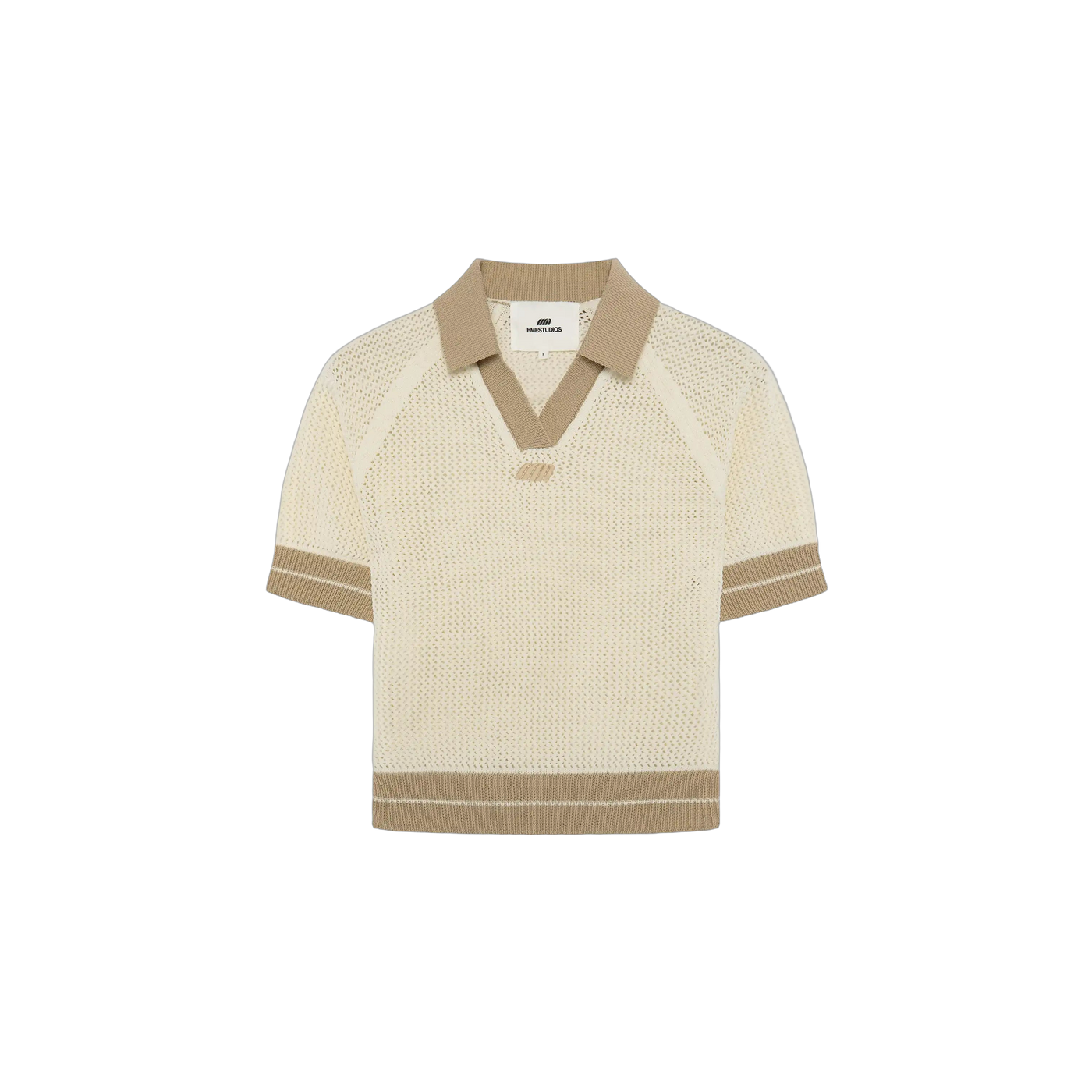 Eme Studios Ocata Off Sand Crochet Knit Polo