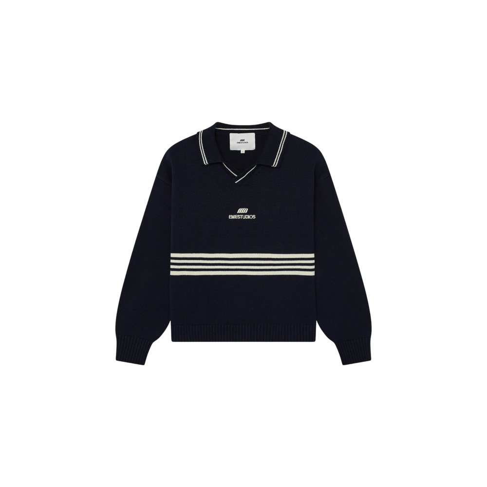 Eme Studios Pivot Navy Knit Polo