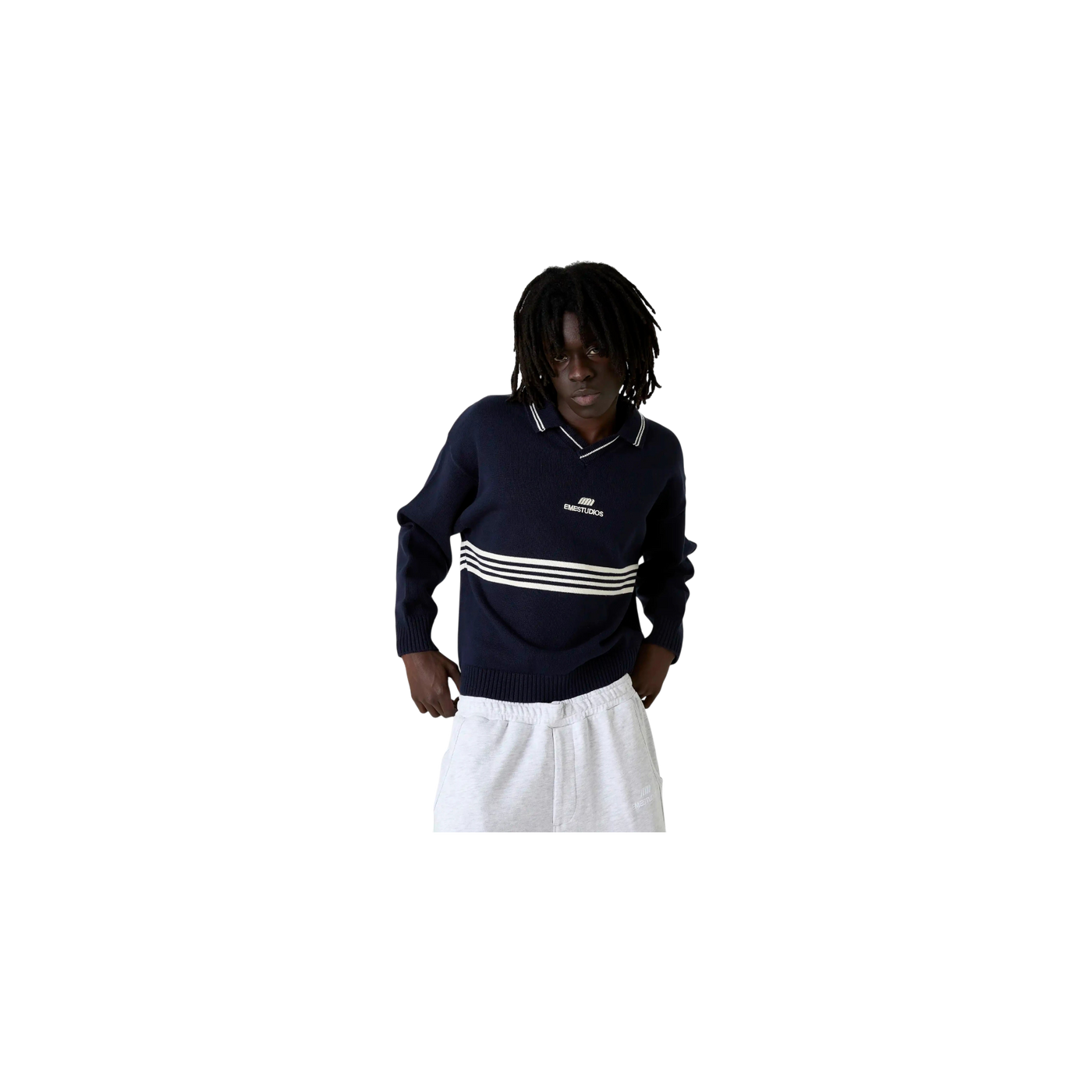 Eme Studios Pivot Navy Knit Polo