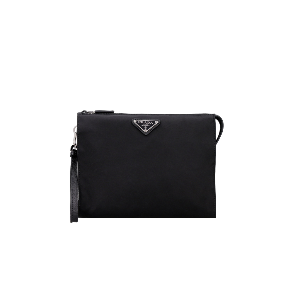 Prada Logo Plaque Zipped Clutch Bag