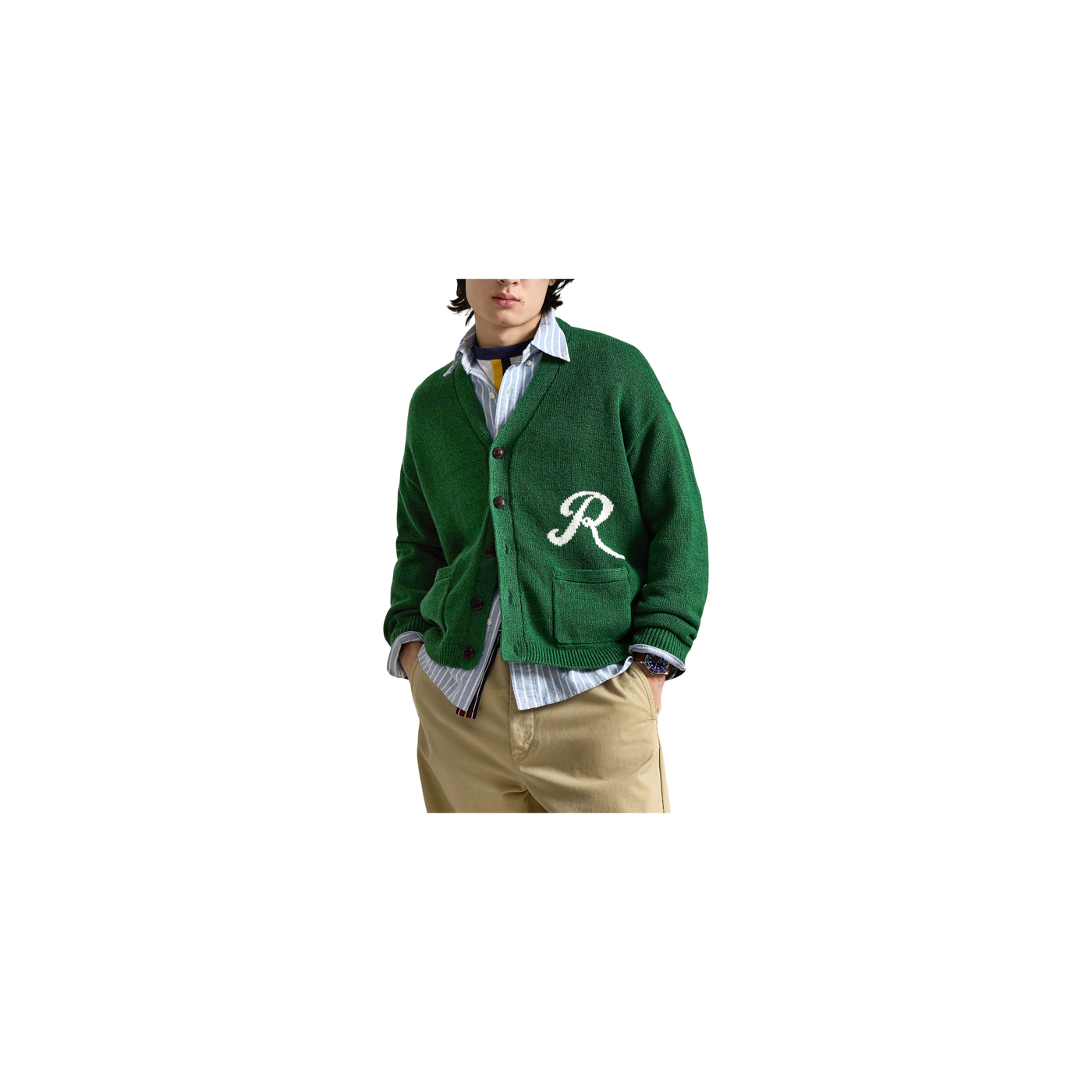 Polo Ralph Lauren Cardigan With Linen Dark Green / White
