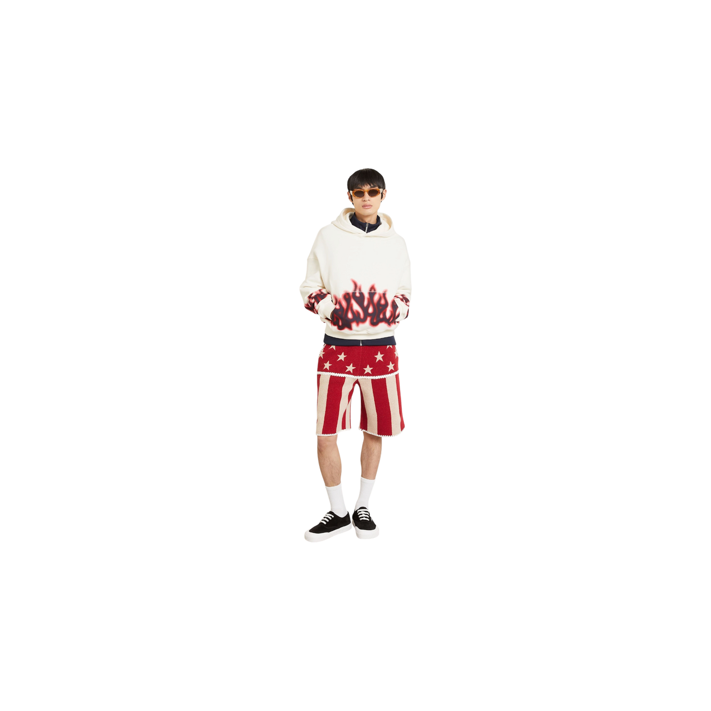 Palm Angels Oversized Hoodie Flames Ecru