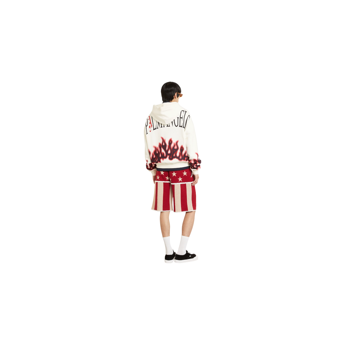 Palm Angels Oversized Hoodie Flames Ecru