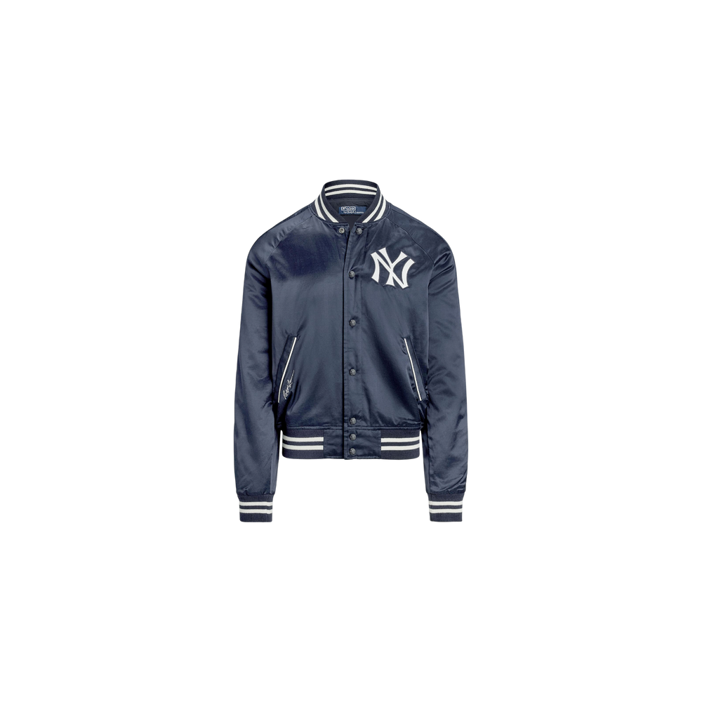 Polo Ralph Lauren College Jacket In Satin Dark Blue / White
