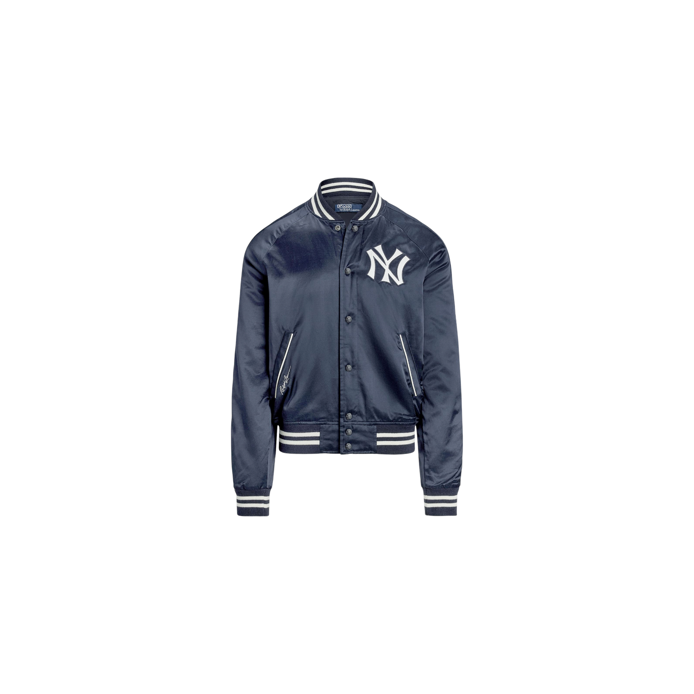 Polo Ralph Lauren College Jacket In Satin Dark Blue / White