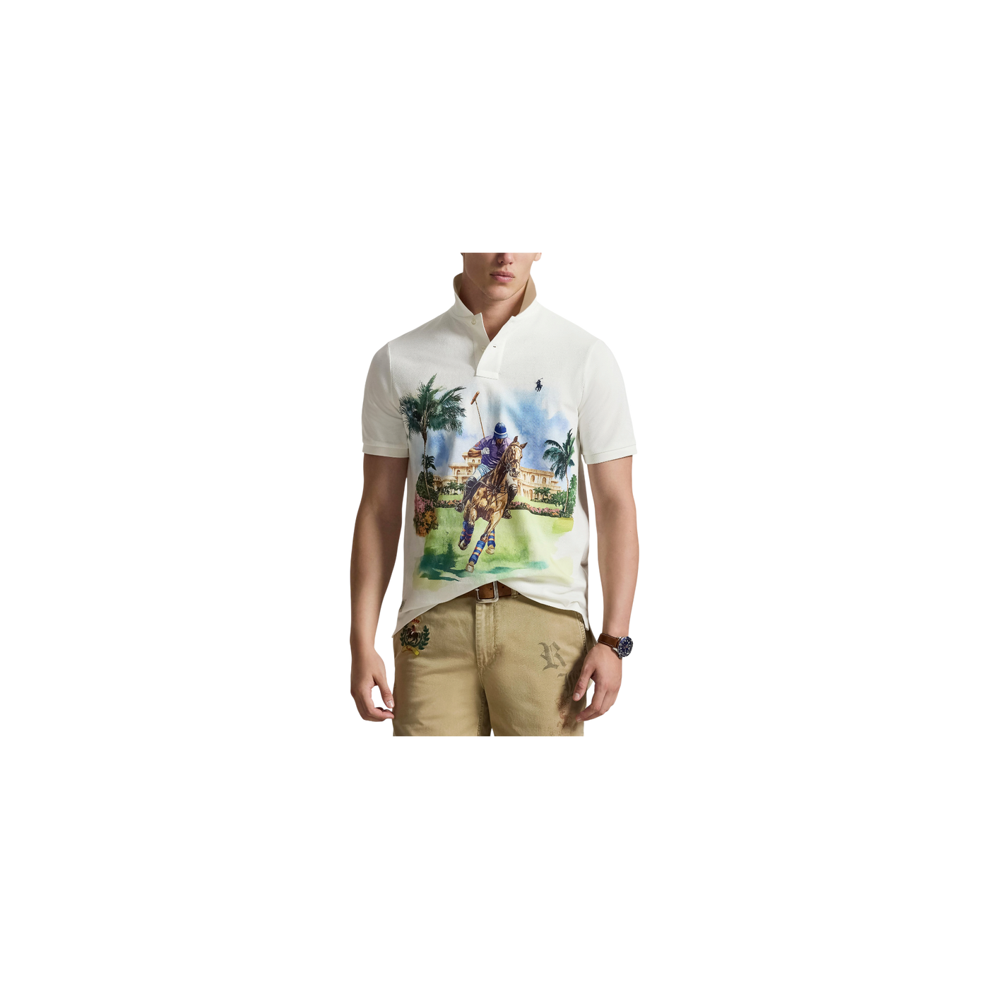 Polo Ralph Lauren Classic Fit Piqué Polo Shirt White / Brown / Green