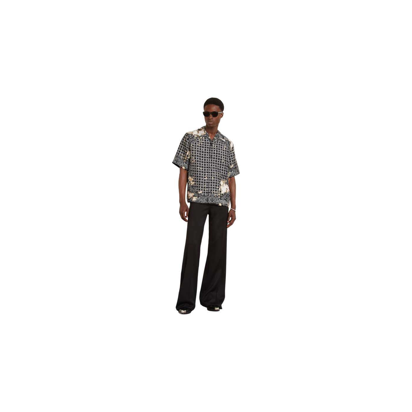 Amiri Resort Shirt Relaxed Fit Made Of Silk Black / White / Beige