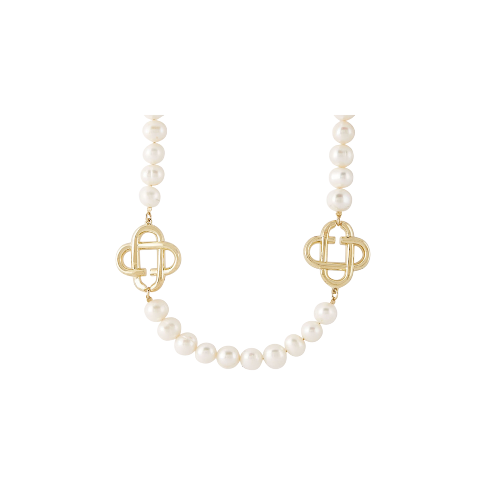 Casablanca Medium Pearl Logo Necklace With 18 Carat Gold Plating White / Gold